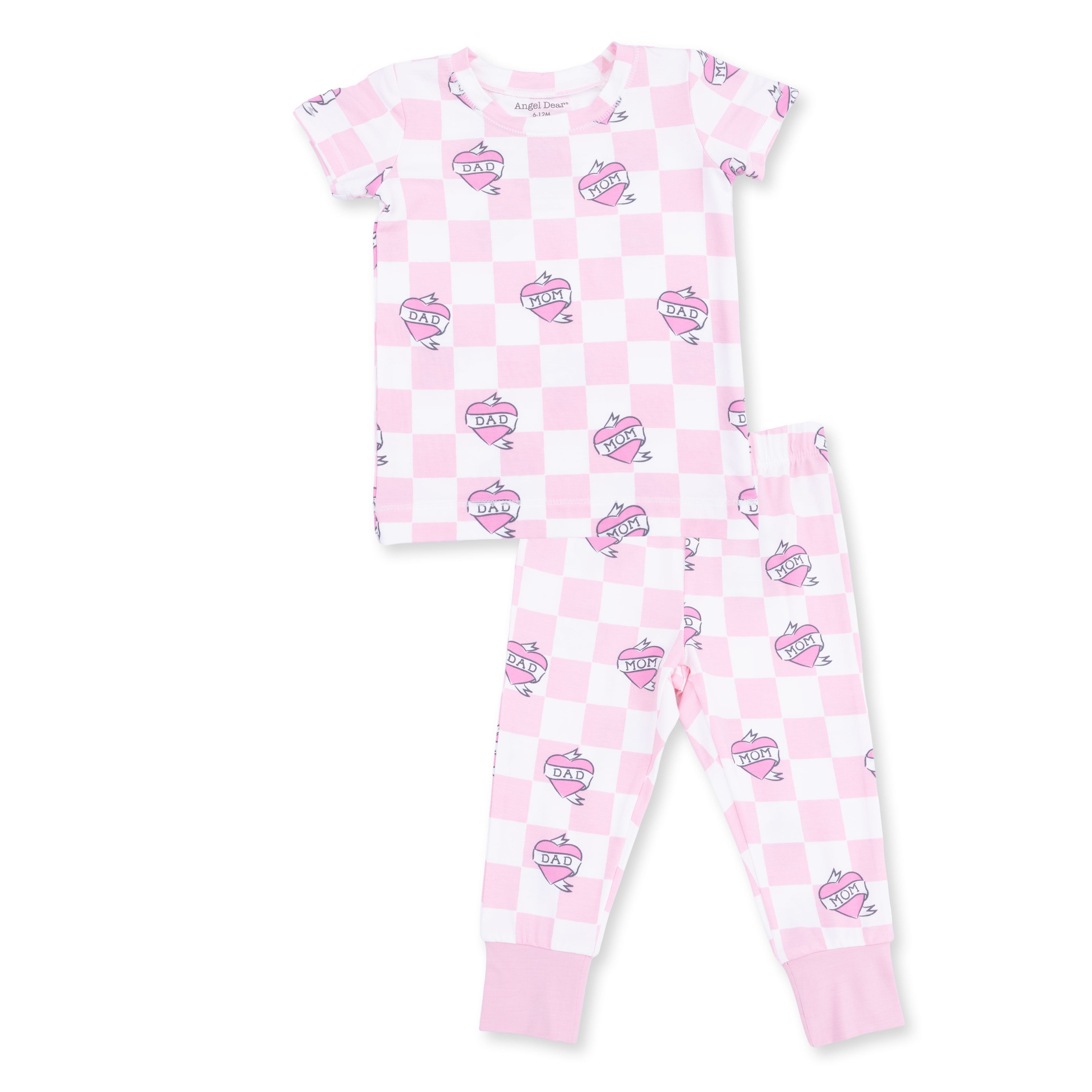 Heart Tattoo Check Pink - Short Sleeve Loungewear Set