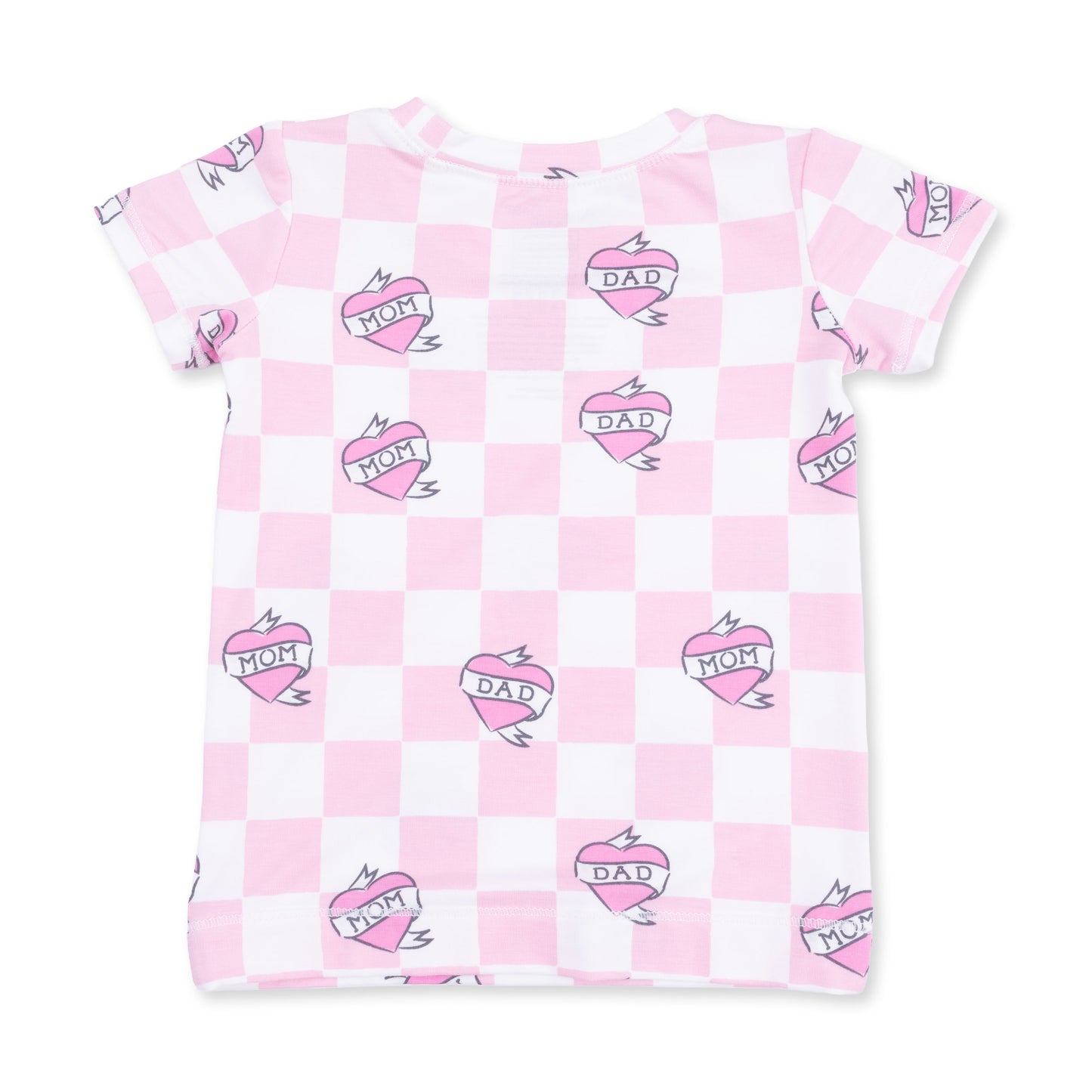 Heart Tattoo Check Pink - Short Sleeve Loungewear Set