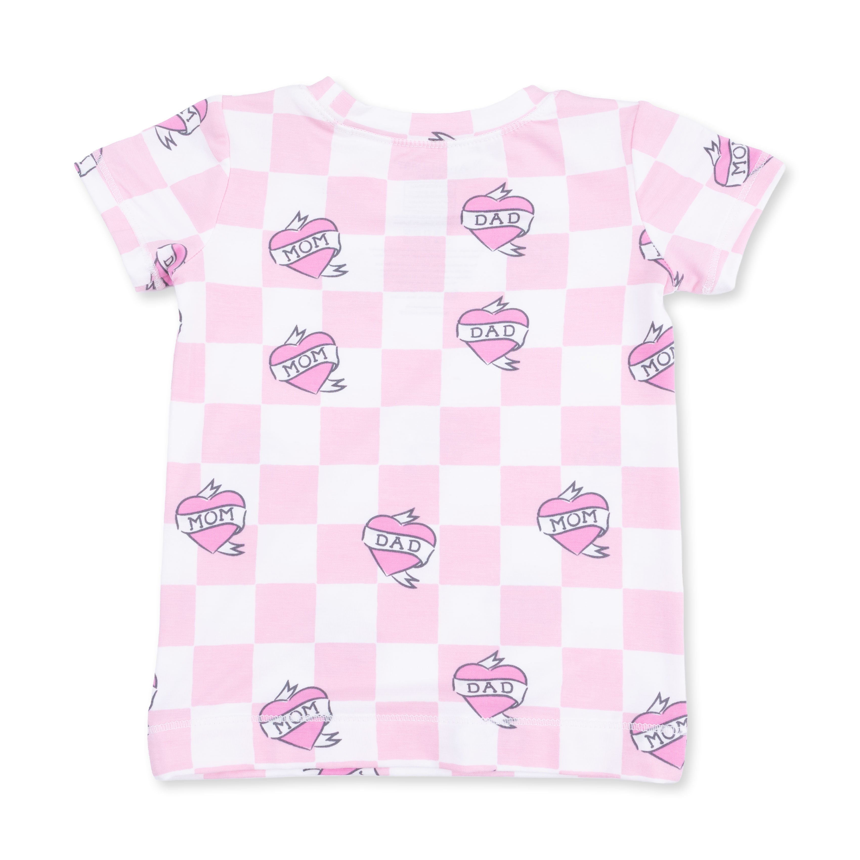 Heart Tattoo Check Pink - Short Sleeve Loungewear Set