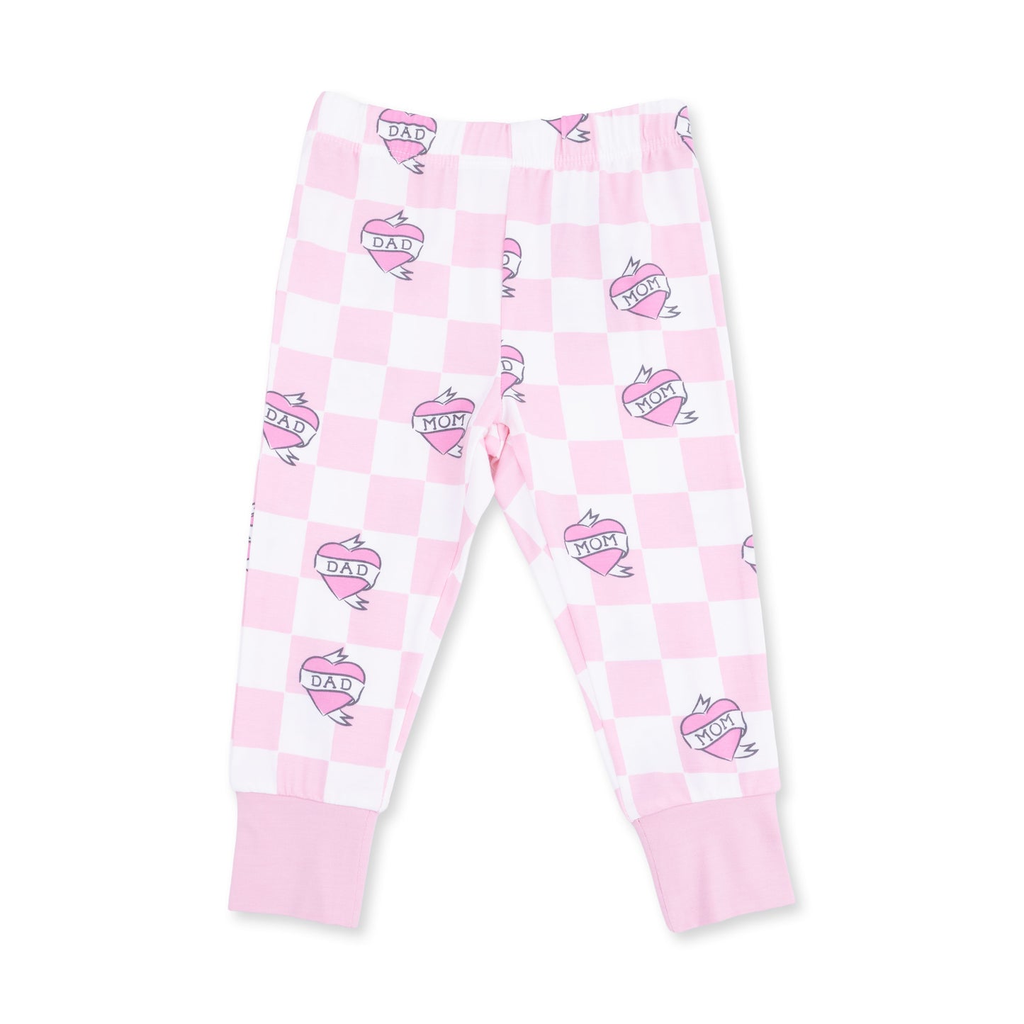 Heart Tattoo Check Pink - Short Sleeve Loungewear Set