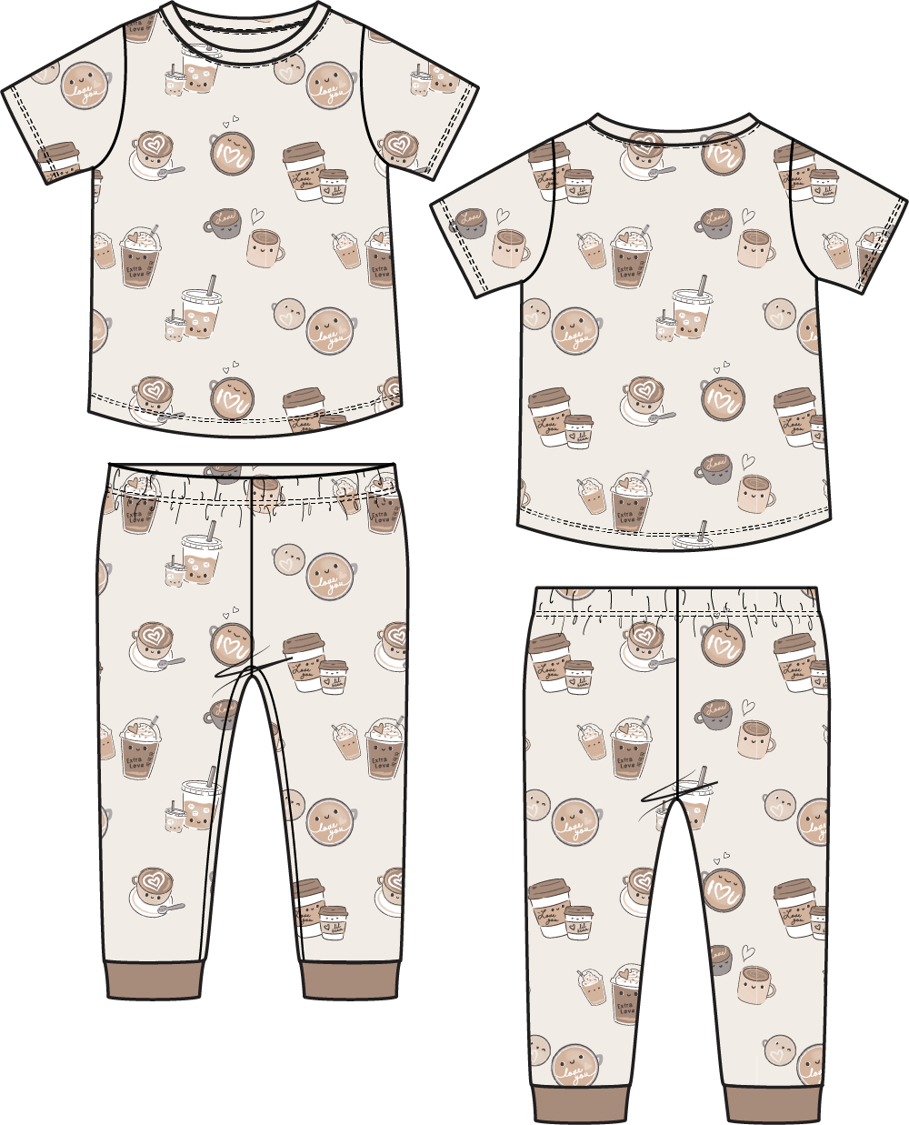 Love you A Latte - Short Sleeve Loungewear Set