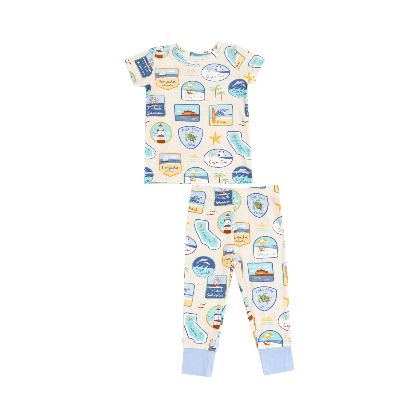 Short Sleeve Loungewear Set - Beach Patches