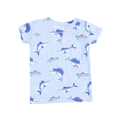 Short Sleeve Loungewear Set - Deep Sea Fishing Blue