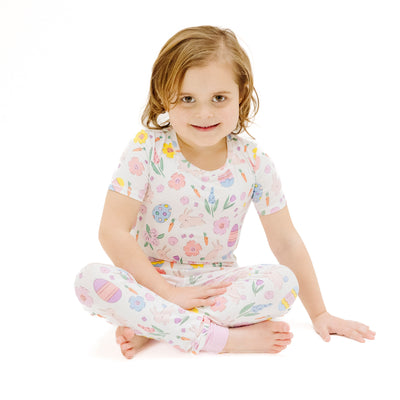 Short Sleeve Loungewear Set - Easter Bunnies Pink