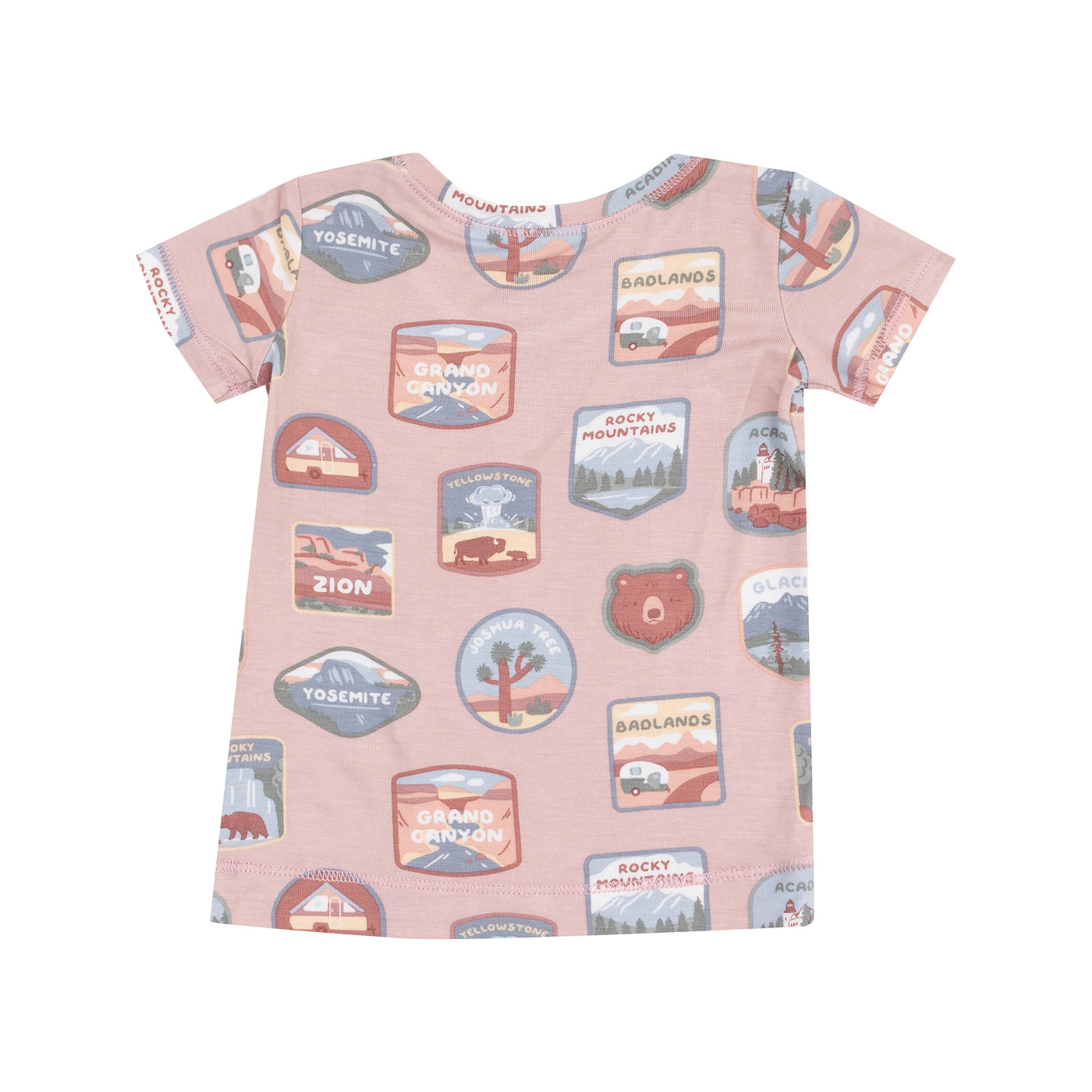 Short Sleeve Loungewear Set - National Park Patches Pink