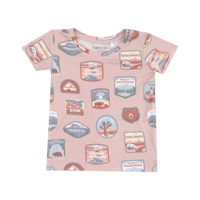 Short Sleeve Loungewear Set - National Park Patches Pink