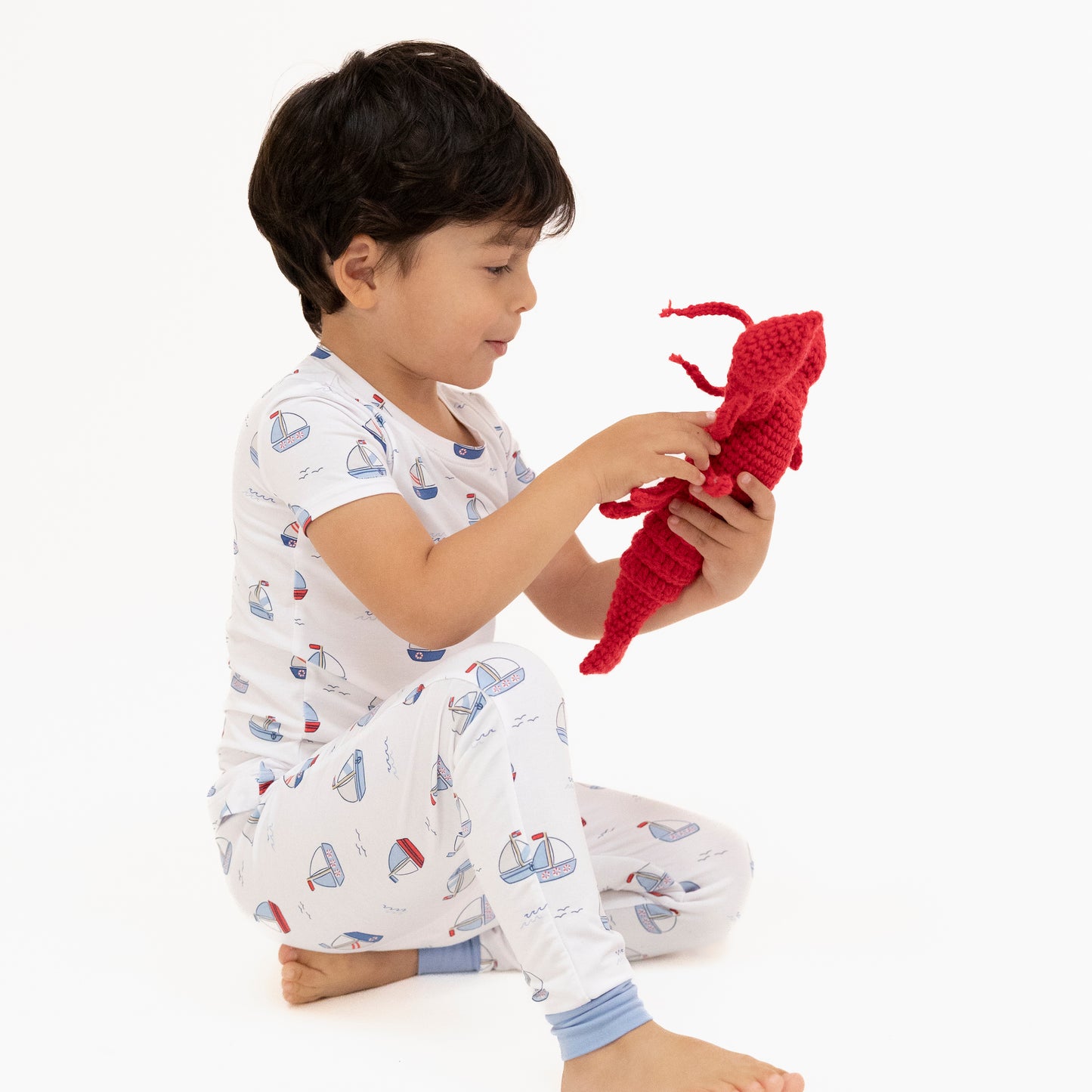 Bubbly Sailboats Blue - Short Sleeve Loungewear Set-Angel Dear