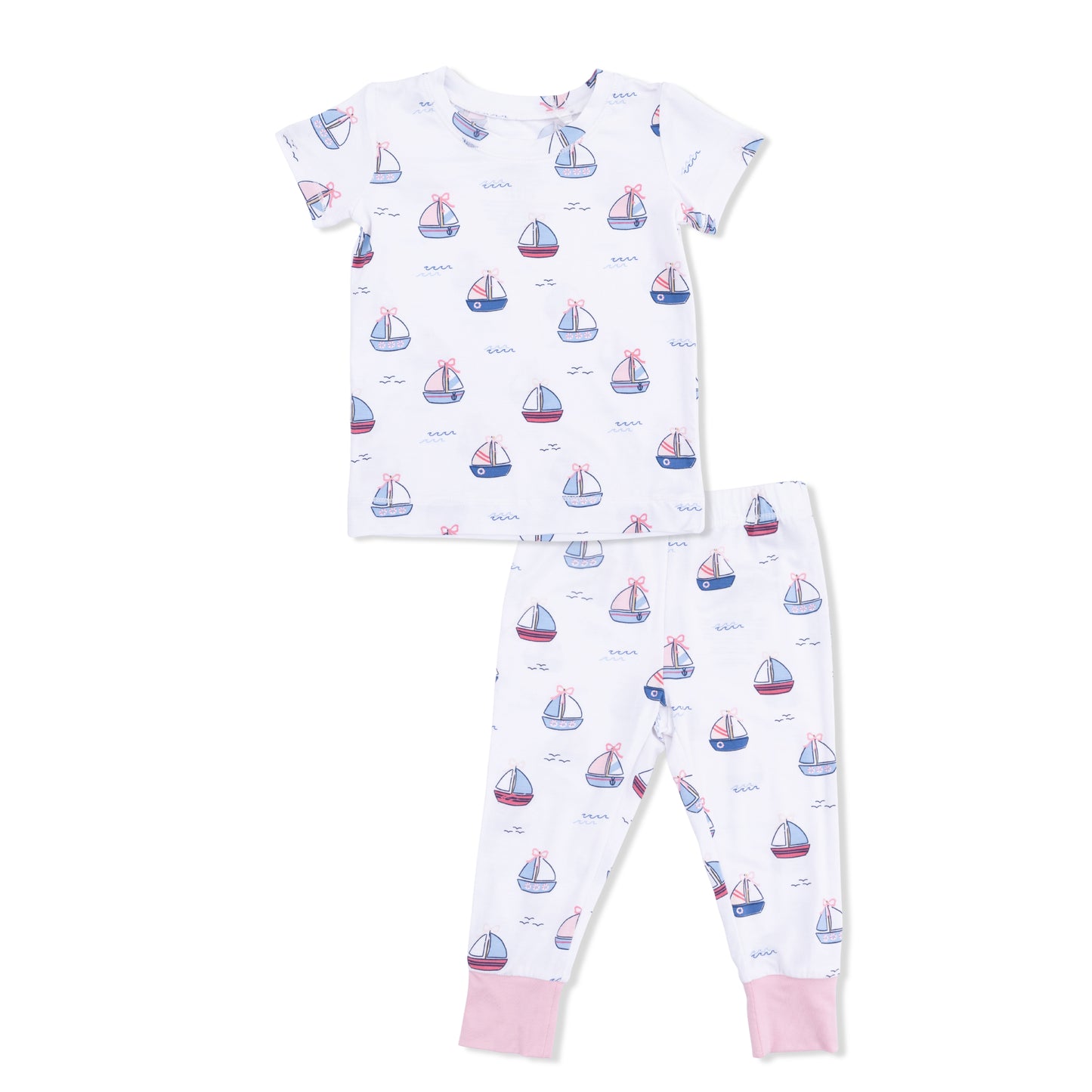 Bubbly Sailboats Pink - Short Sleeve Loungewear Set-Angel Dear