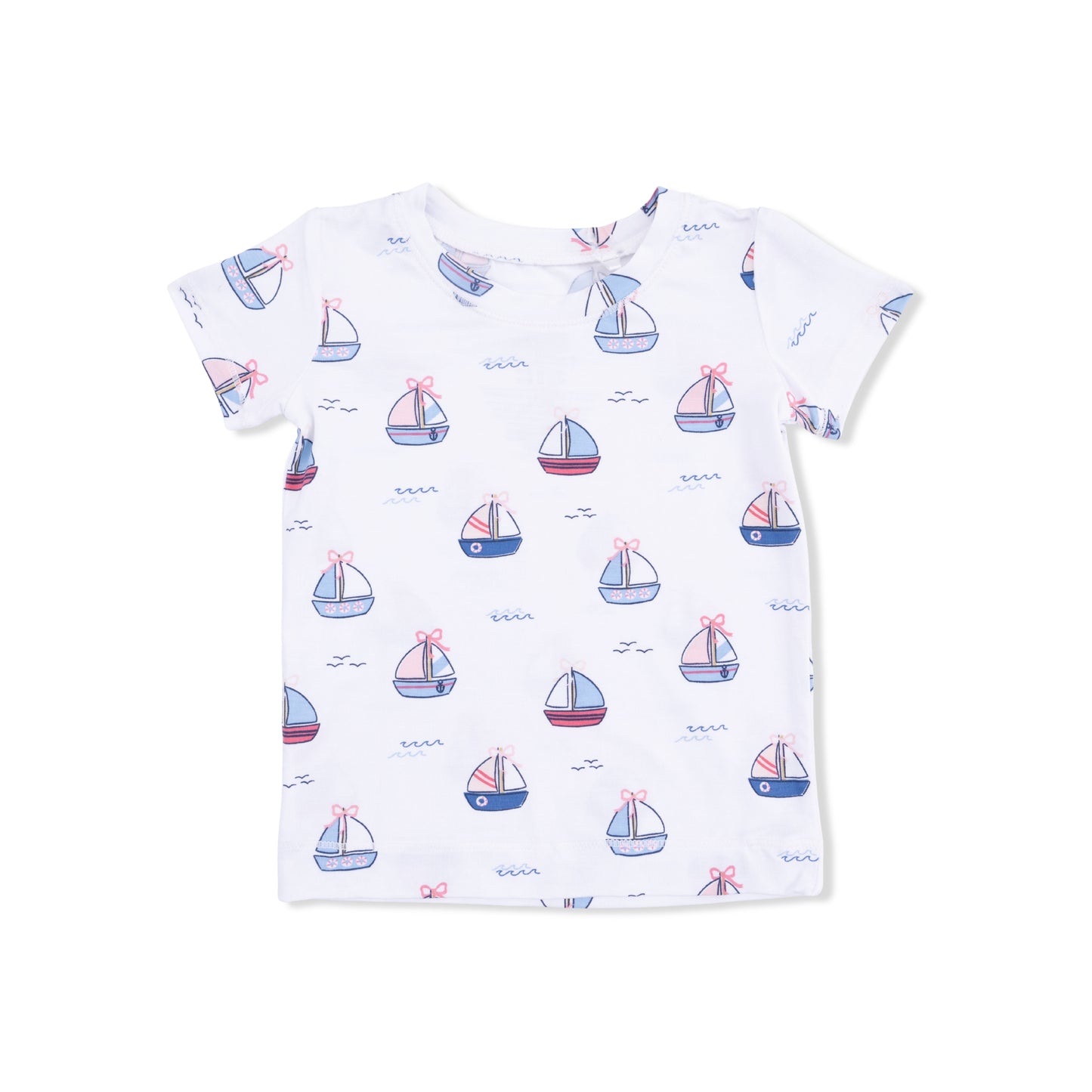 Bubbly Sailboats Pink - Short Sleeve Loungewear Set-Angel Dear