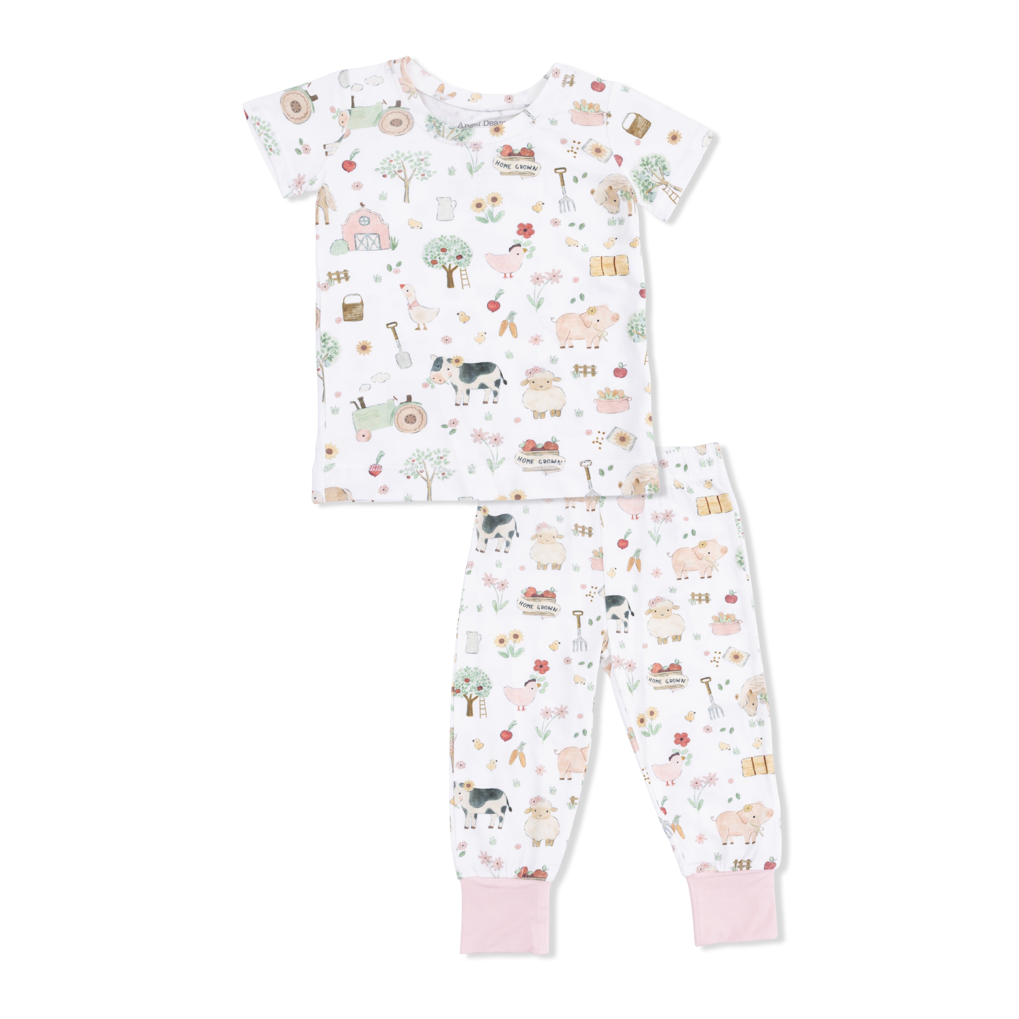 Cute Farm Animals Pink - Short Sleeve Loungewear Set-Angel Dear
