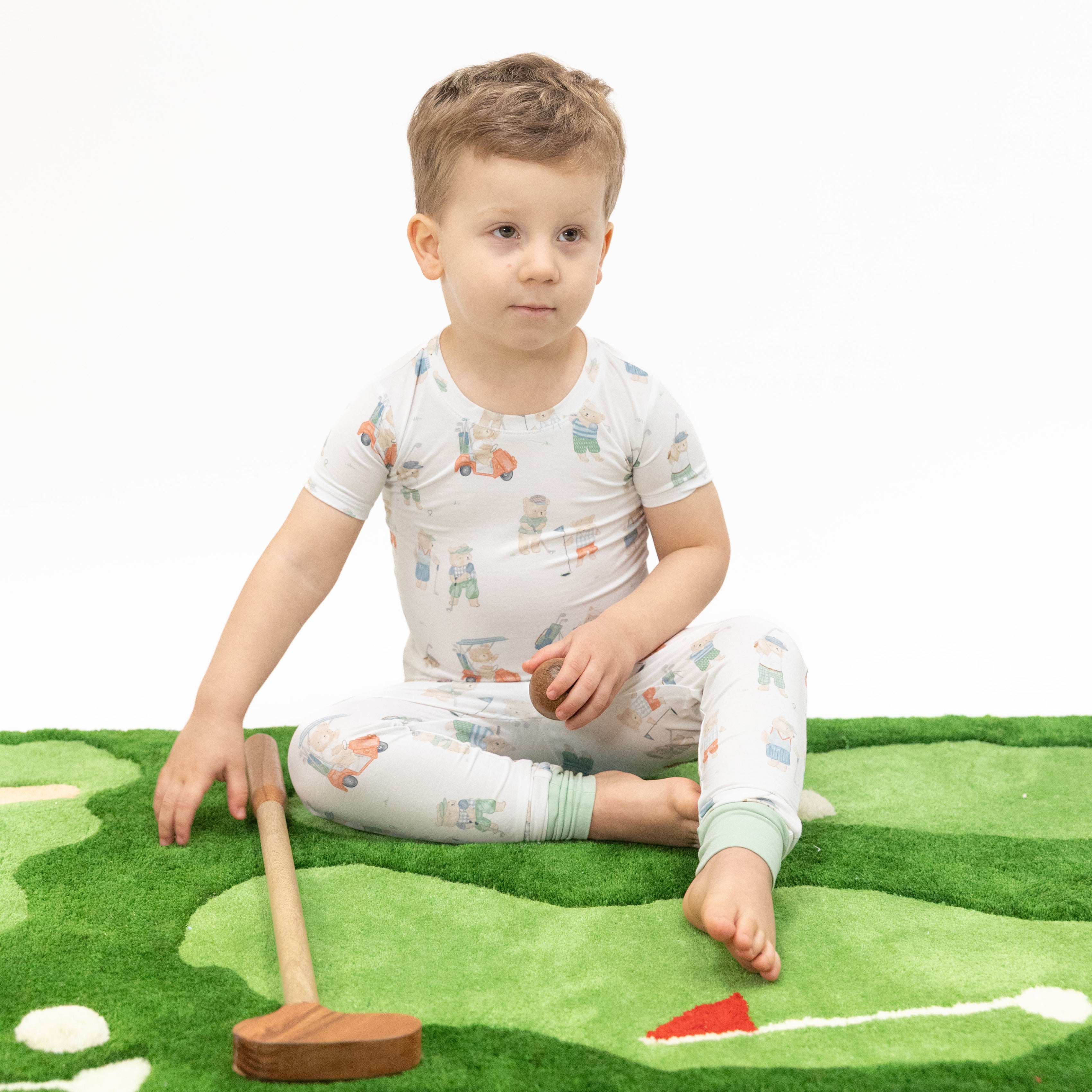 Golfing Teddy Bears - Short Sleeve Loungewear Set-Angel Dear