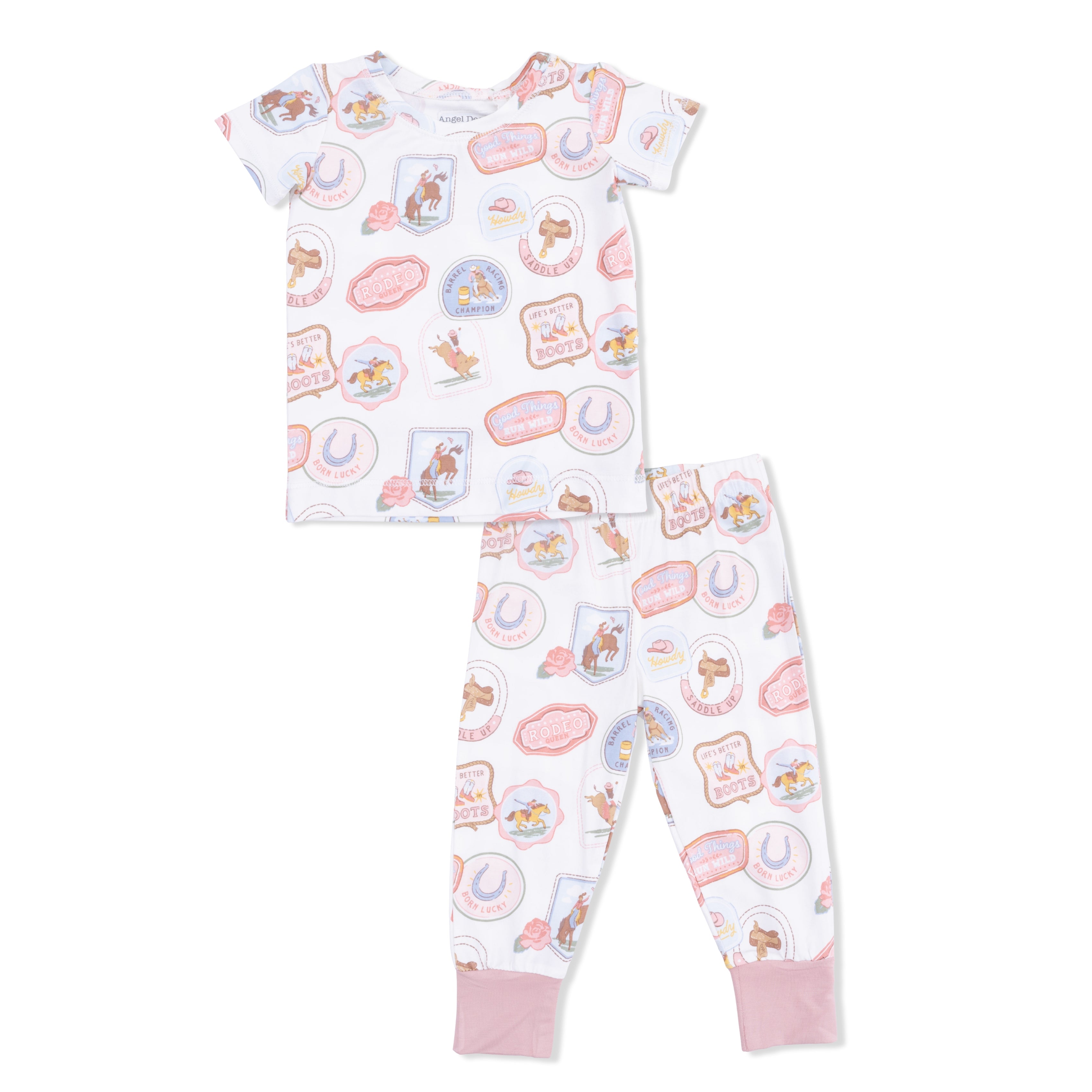Rodeo Patches Pink - Short Sleeve Loungewear Set-Angel Dear