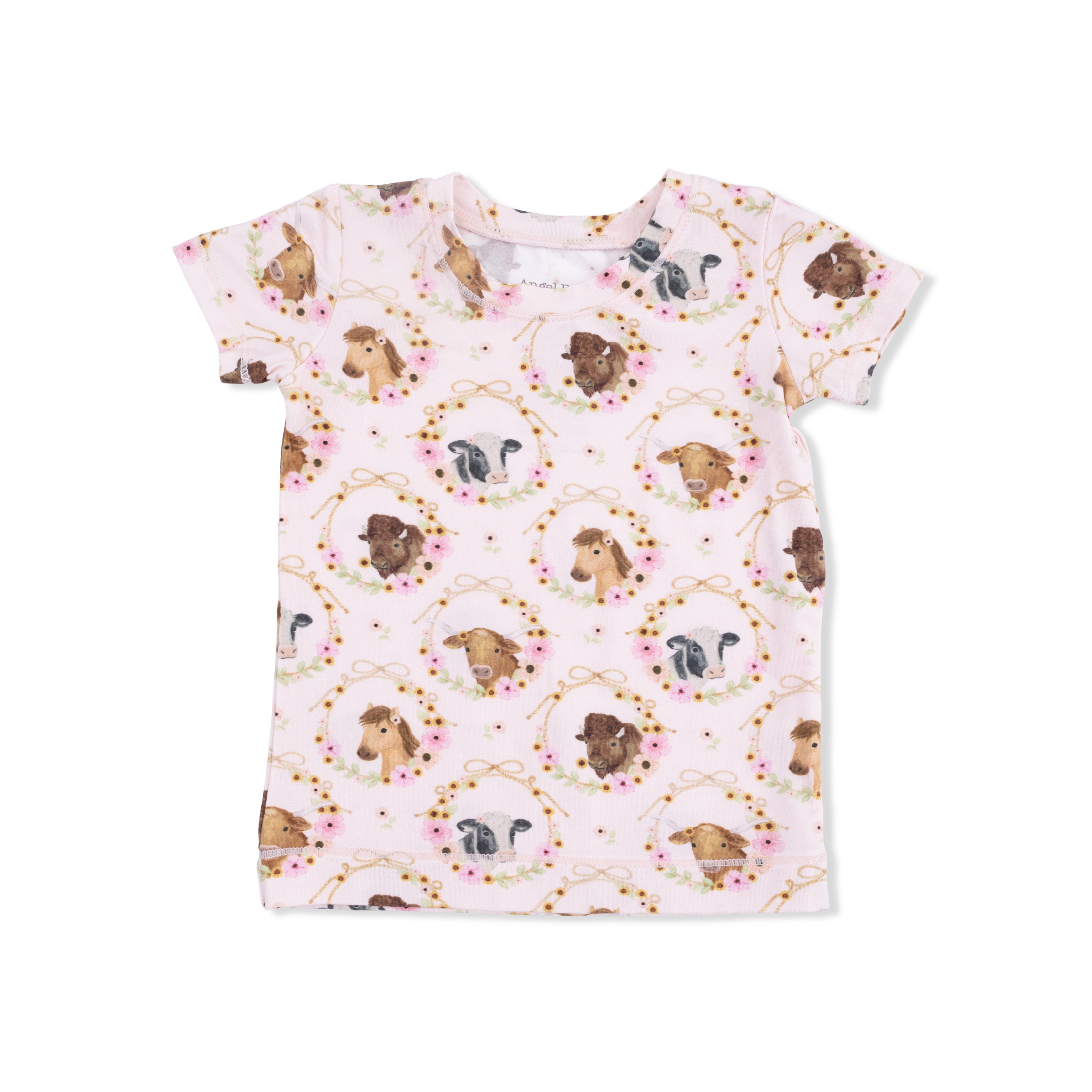 Farm Animals Floral Cameos Pink - Short Sleeve Loungewear Set-Angel Dear