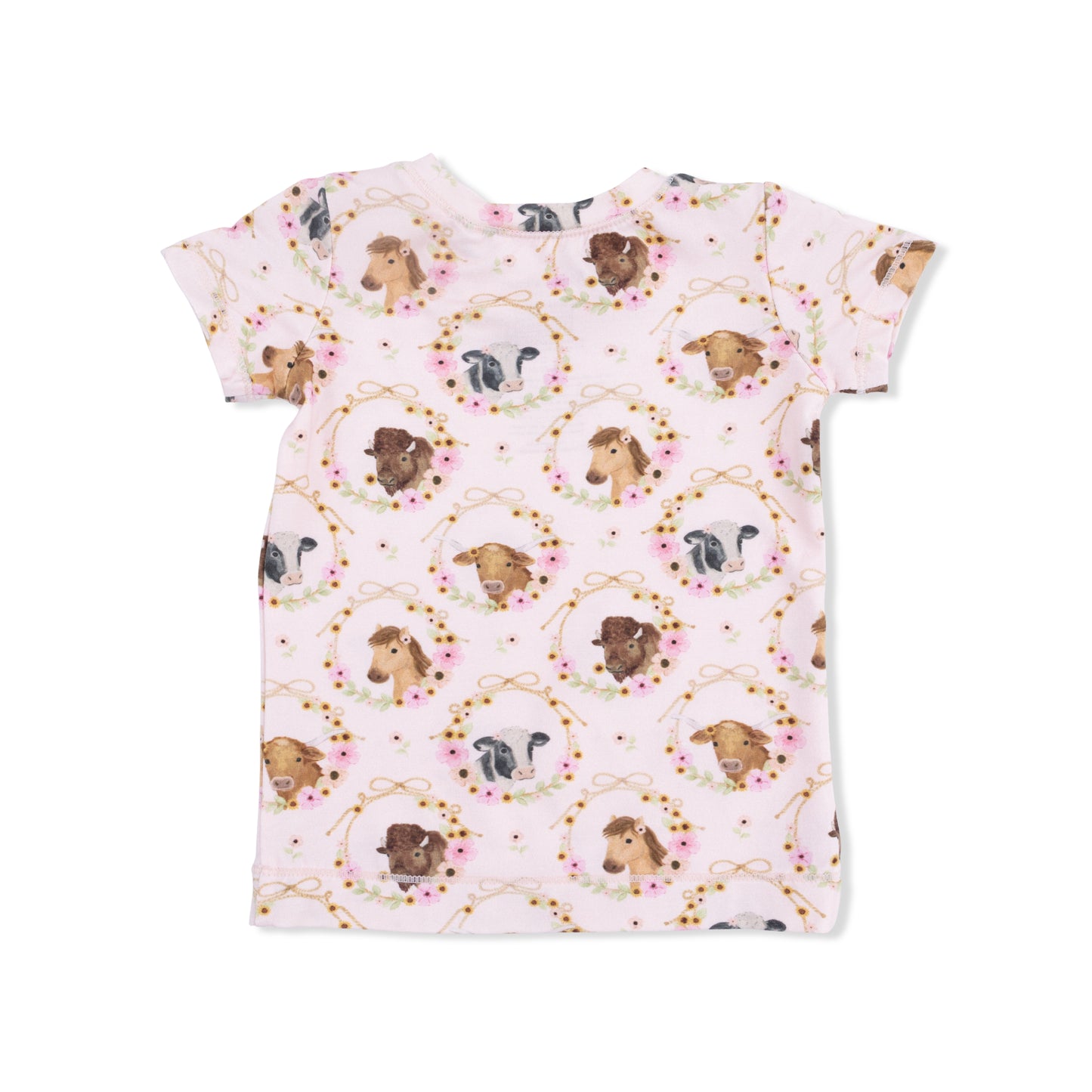 Farm Animals Floral Cameos Pink - Short Sleeve Loungewear Set-Angel Dear