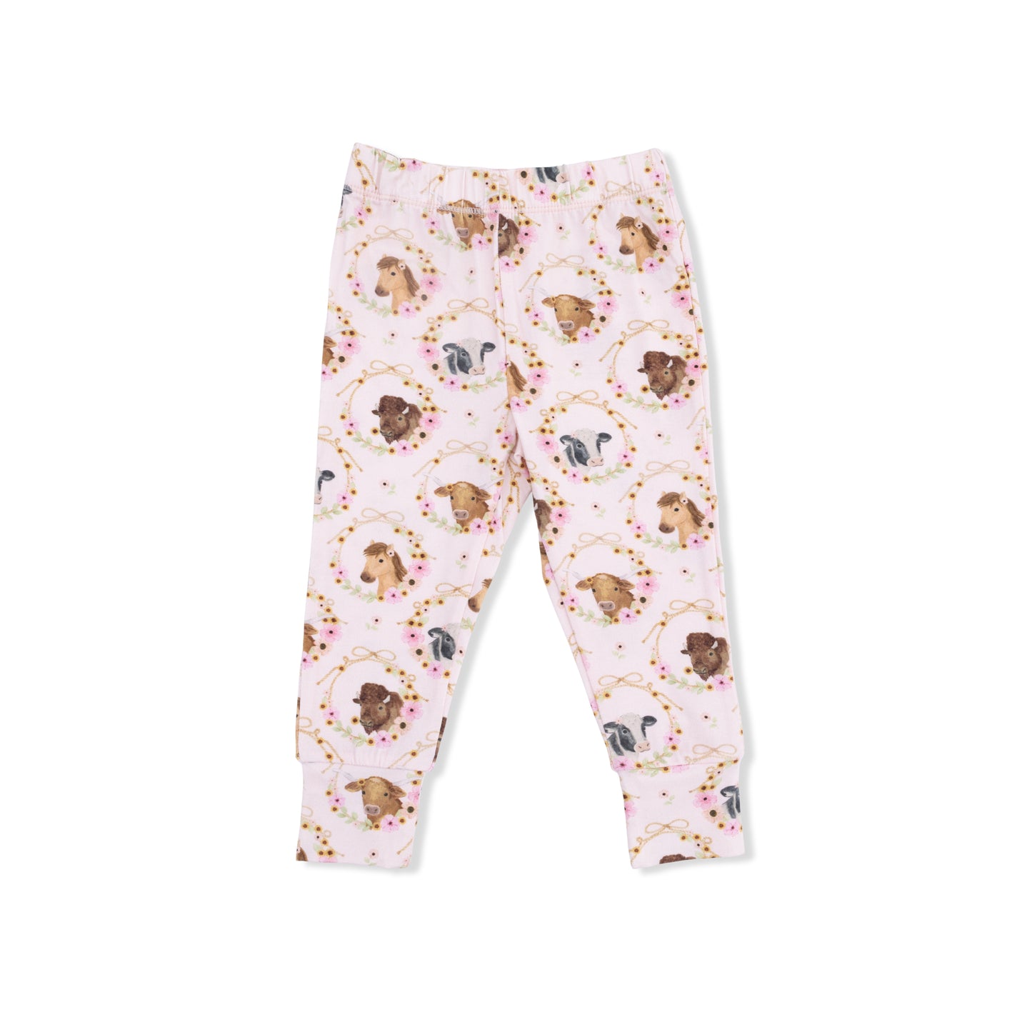 Farm Animals Floral Cameos Pink - Short Sleeve Loungewear Set-Angel Dear