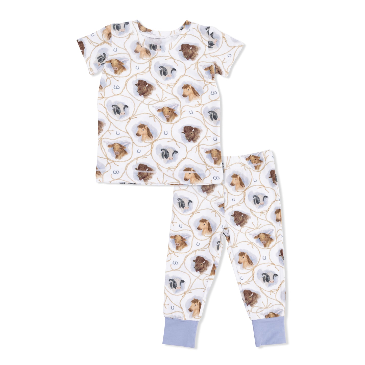 Farm Animals Rope Cameos Uni - Short Sleeve Loungewear Set-Angel Dear