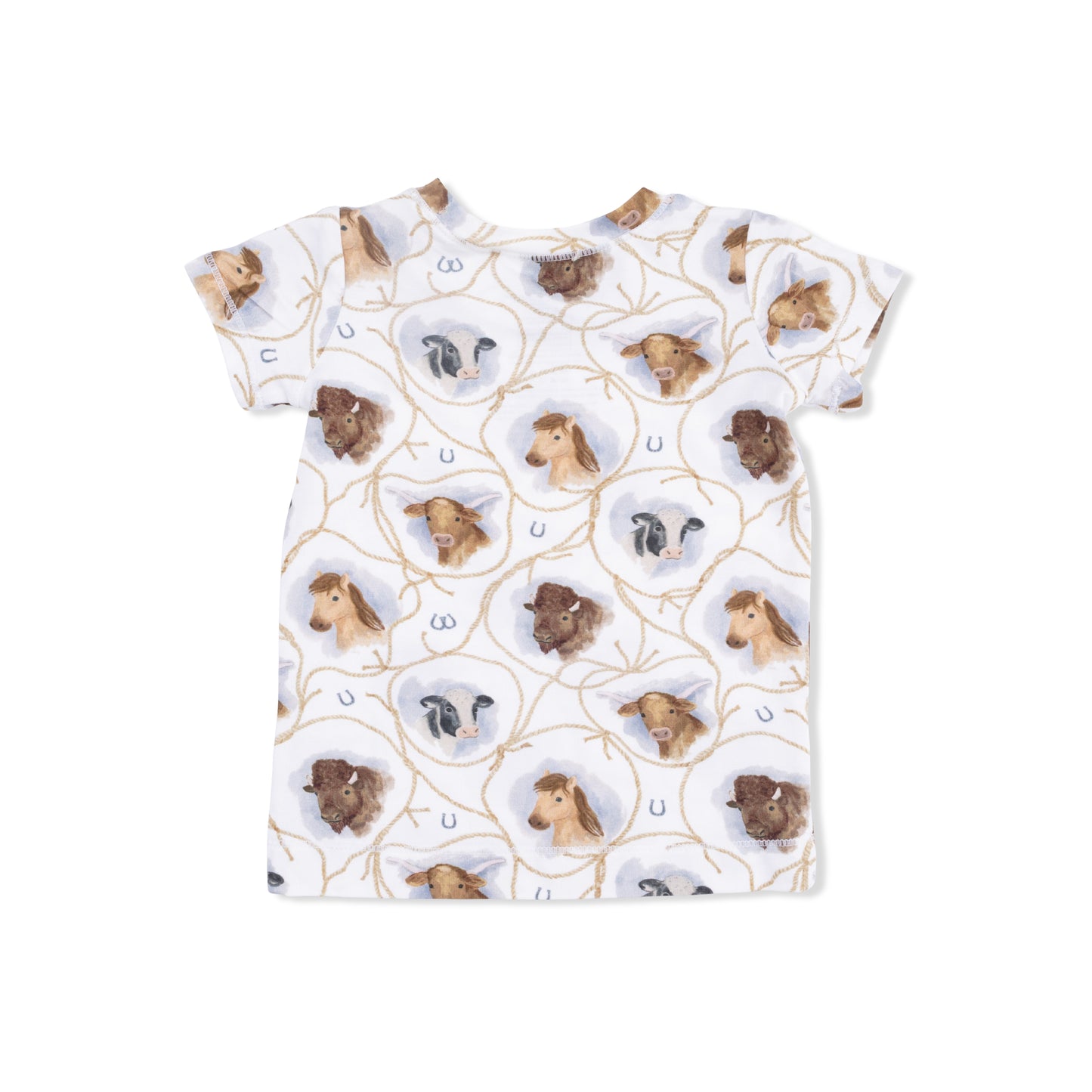 Farm Animals Rope Cameos Uni - Short Sleeve Loungewear Set-Angel Dear