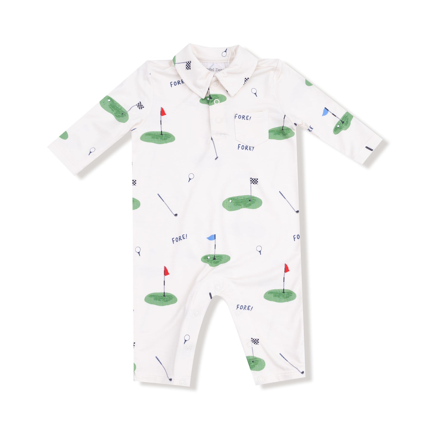 Polo Romper in our  All Fore Golf print from Angel Dear