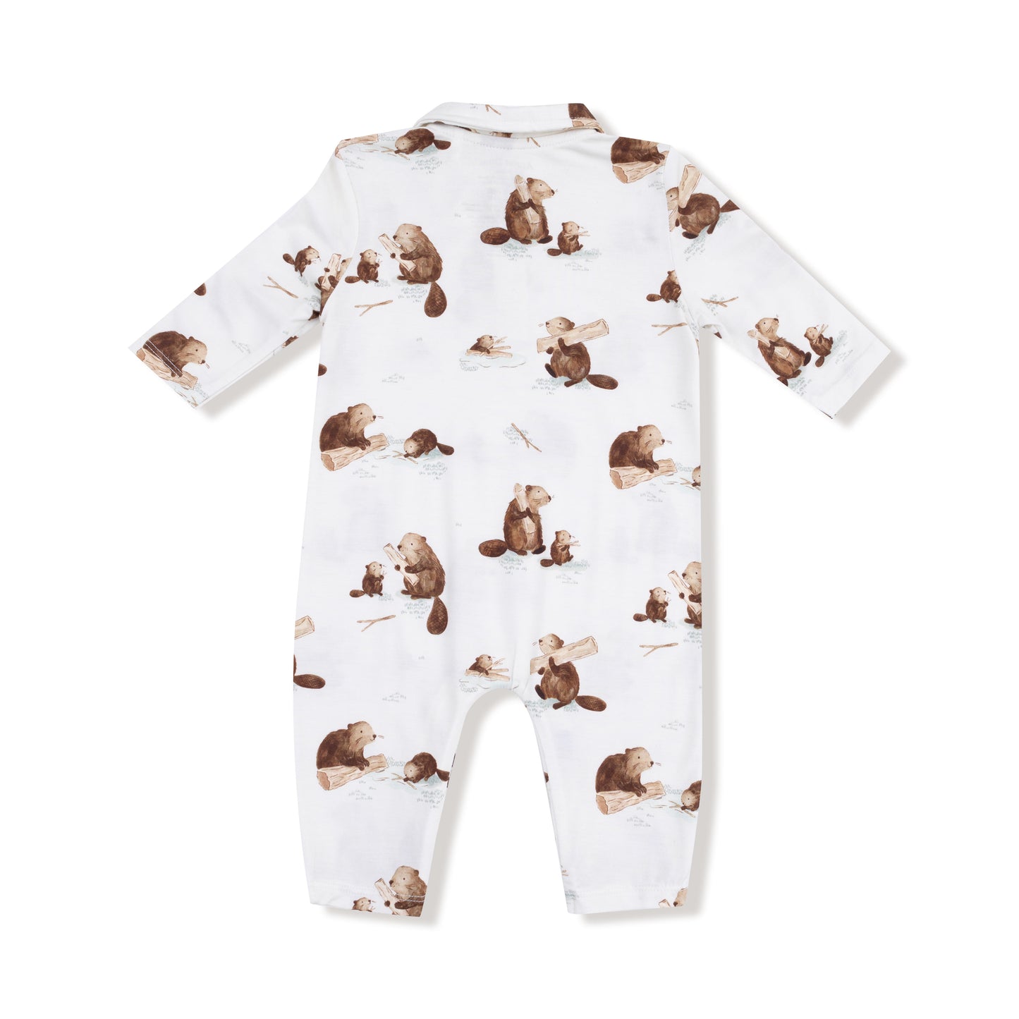 Polo Romper in our  Baby Beavers print from Angel Dear