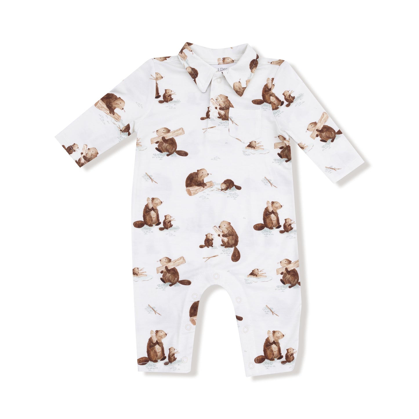 Polo Romper in our  Baby Beavers print from Angel Dear