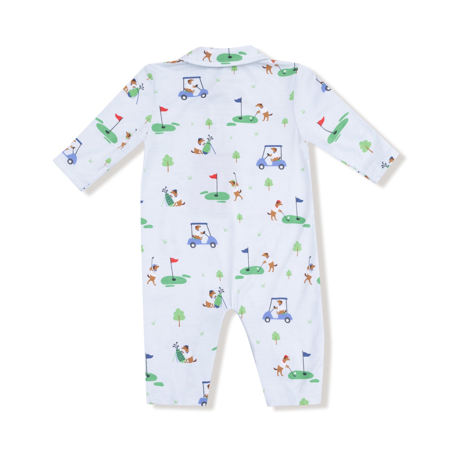 Polo Romper in our  Dog Gone Golf - Blue print from Angel Dear
