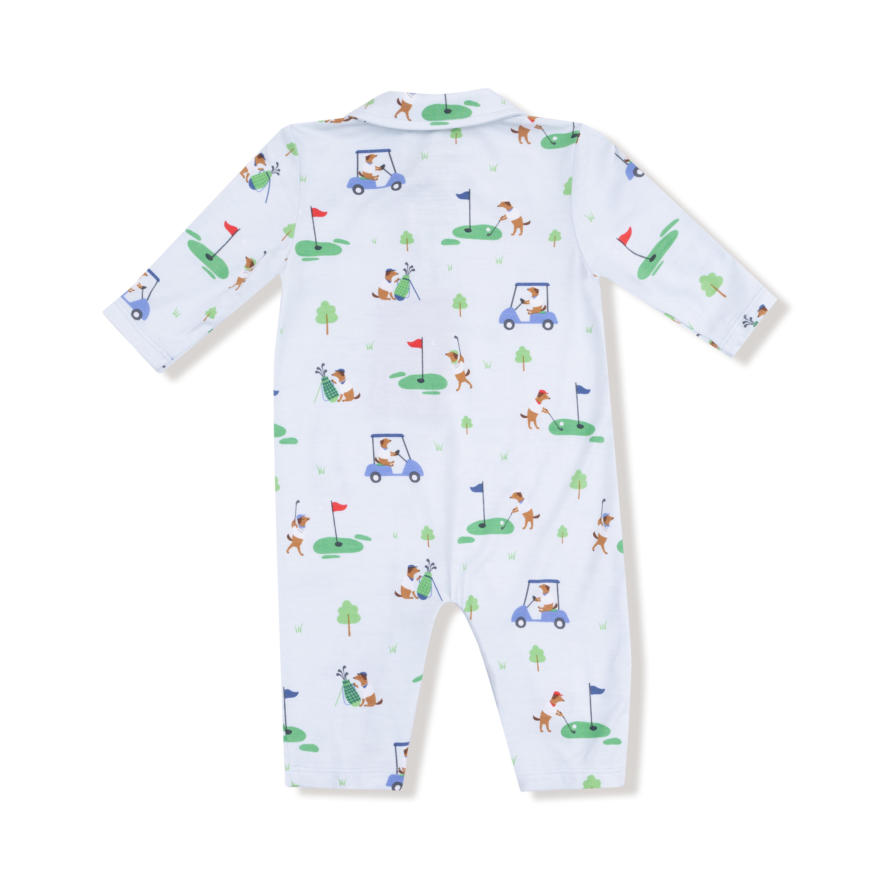 Polo Romper in our  Dog Gone Golf - Blue print from Angel Dear