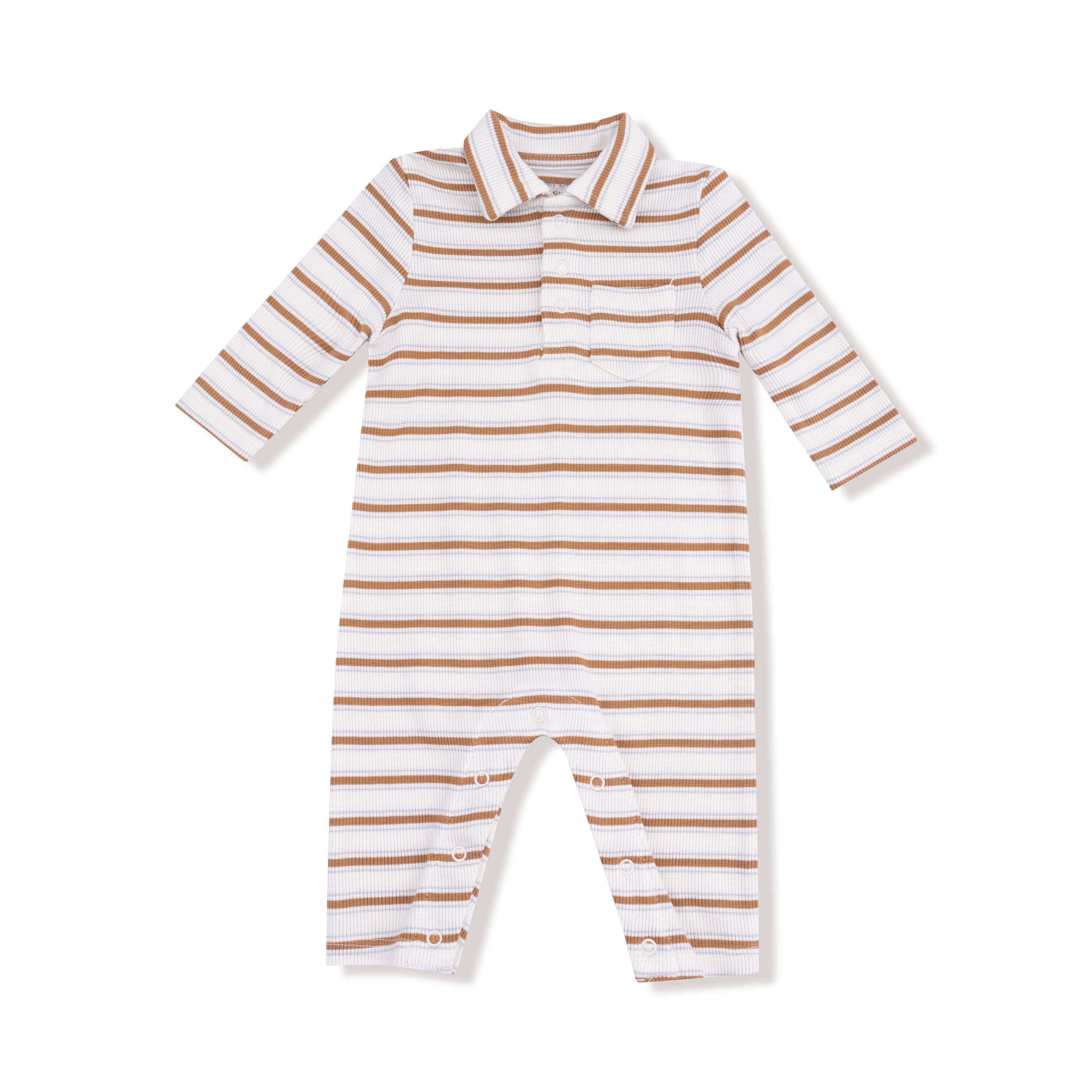 Polo Romper in our  Vintage Stripe - Brown print from Angel Dear