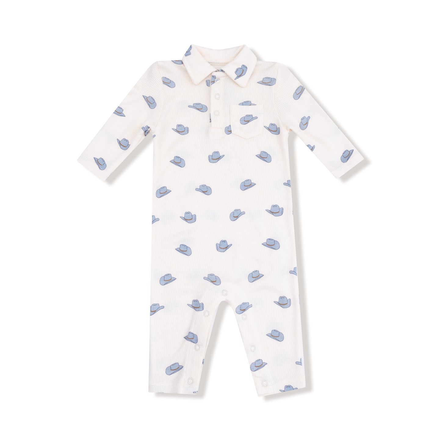 Polo Romper in our  Petite Cowboy Hats print from Angel Dear