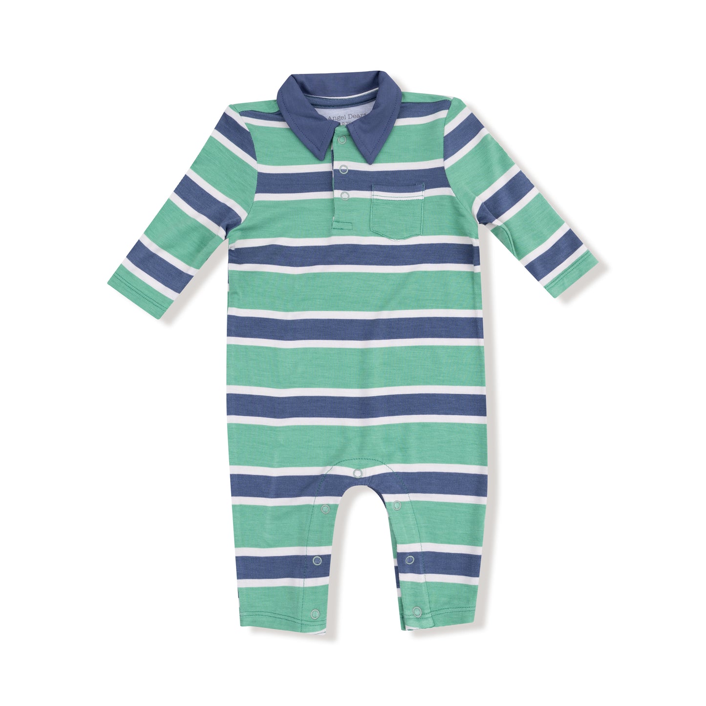 Polo Romper in our  Rugby Stripe print from Angel Dear