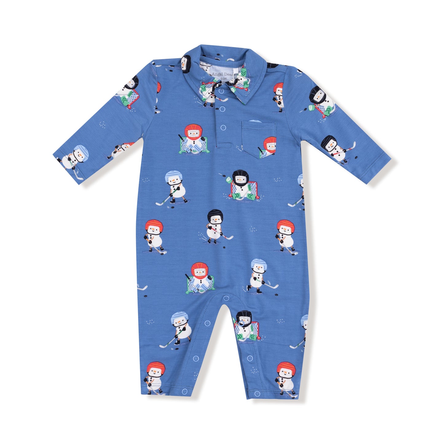 Polo Romper in our  Snow Folks Ice Hockey print from Angel Dear