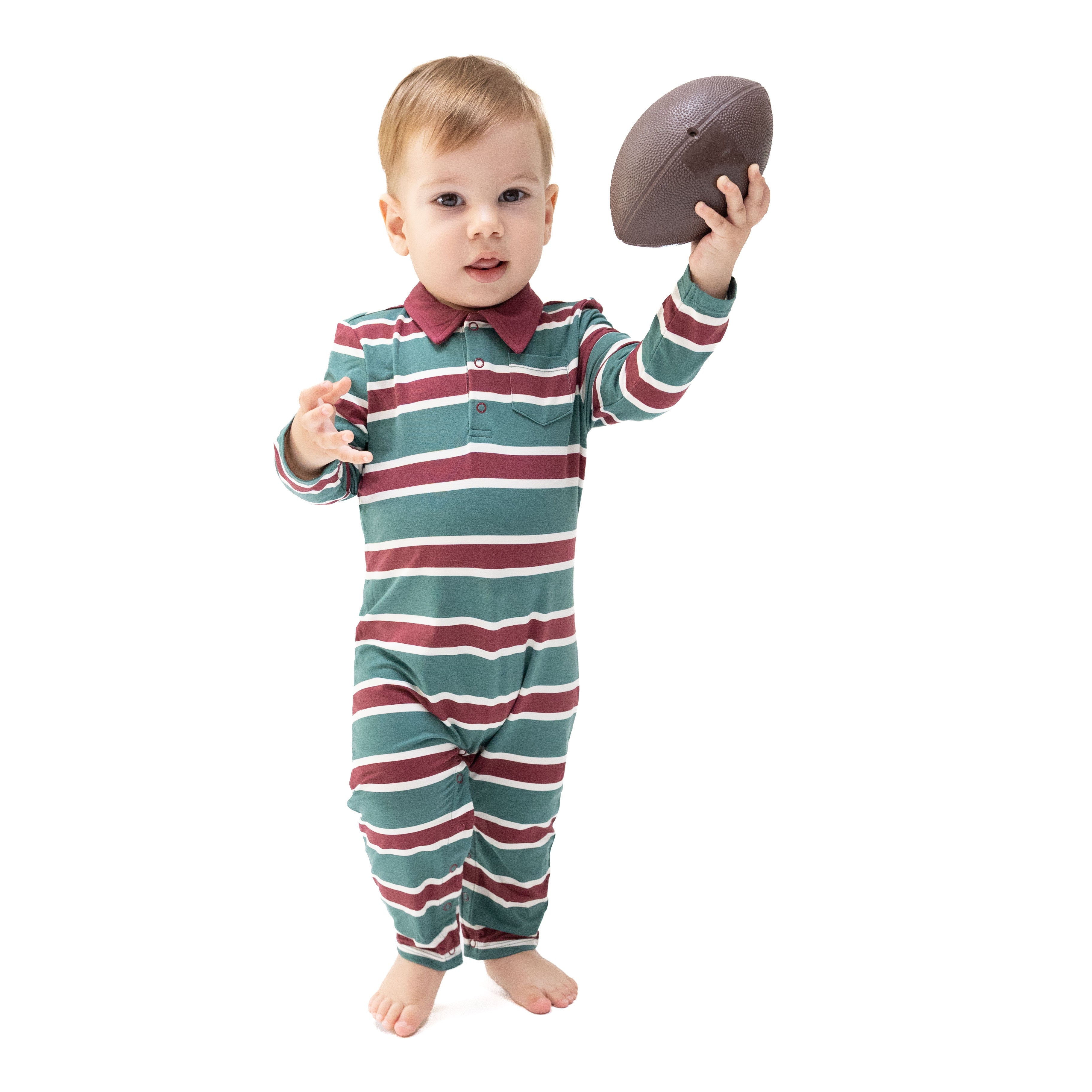 Rugby Stripe Green - Polo Romper