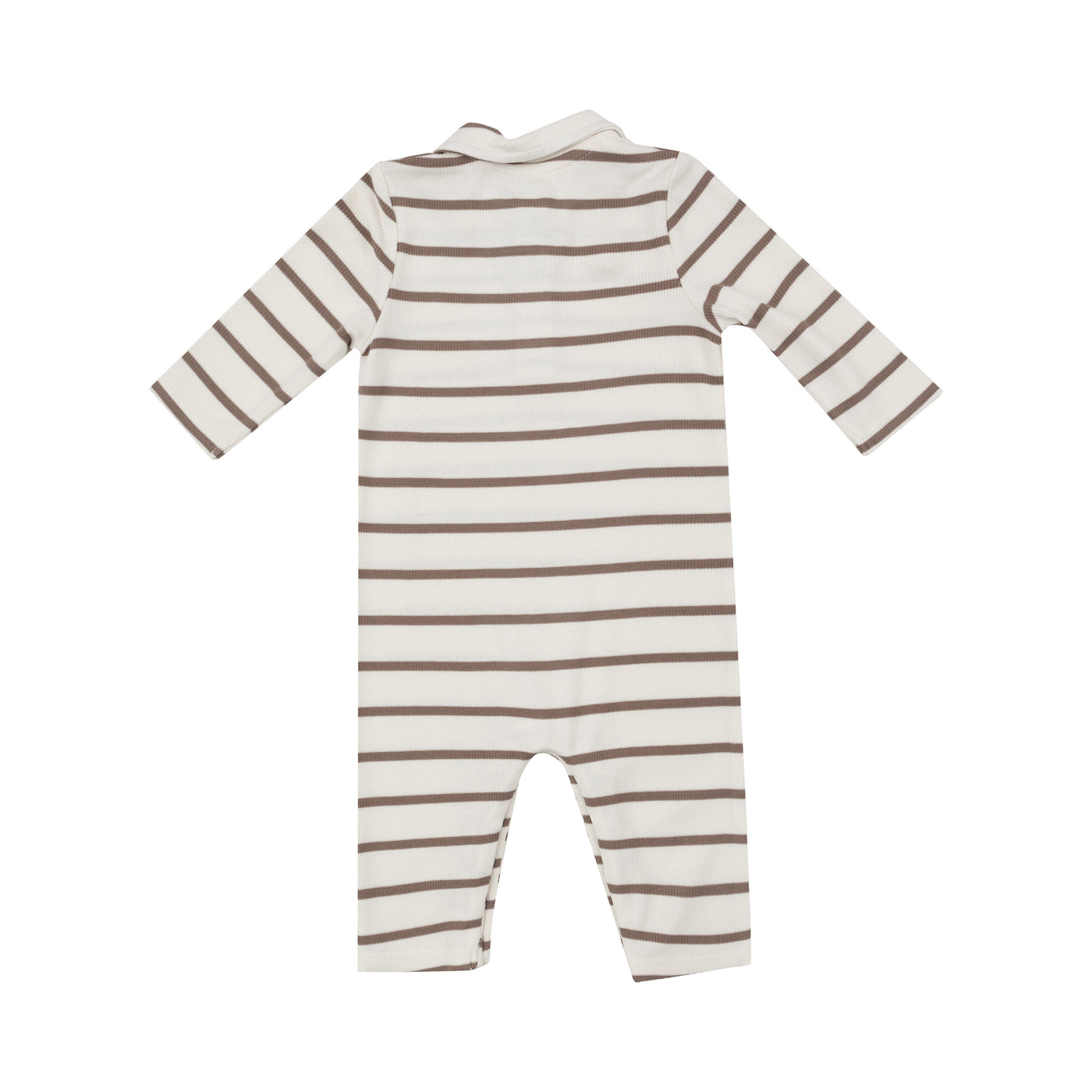 Polo Romper - Brown Rib Stripe-Angel Dear