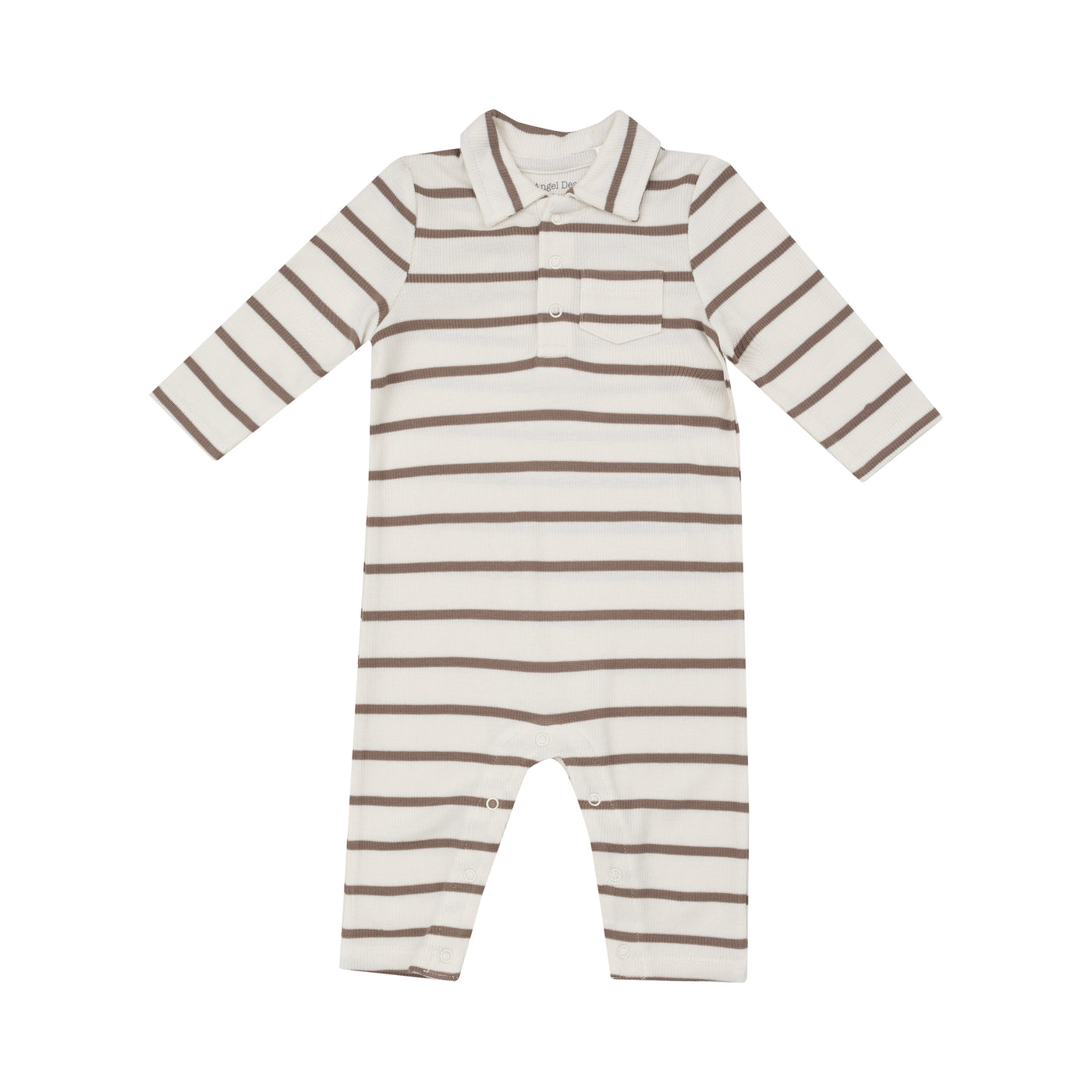 Polo Romper - Brown Rib Stripe-Angel Dear