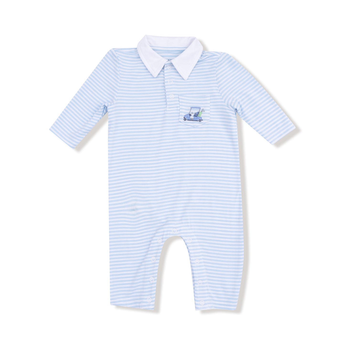 Polo Romper in our  Baby Golf Carts - Blue print from Angel Dear