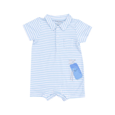 Polo Shortie with Applique - Golf Blue Stripe-Angel Dear