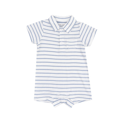 Polo Shortie - French Stripe Dusty Blue