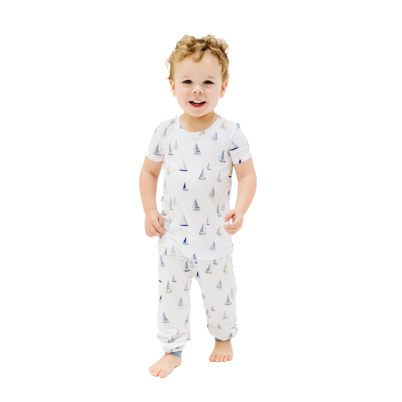 Short Sleeve Loungewear Set - Sailboats Blue