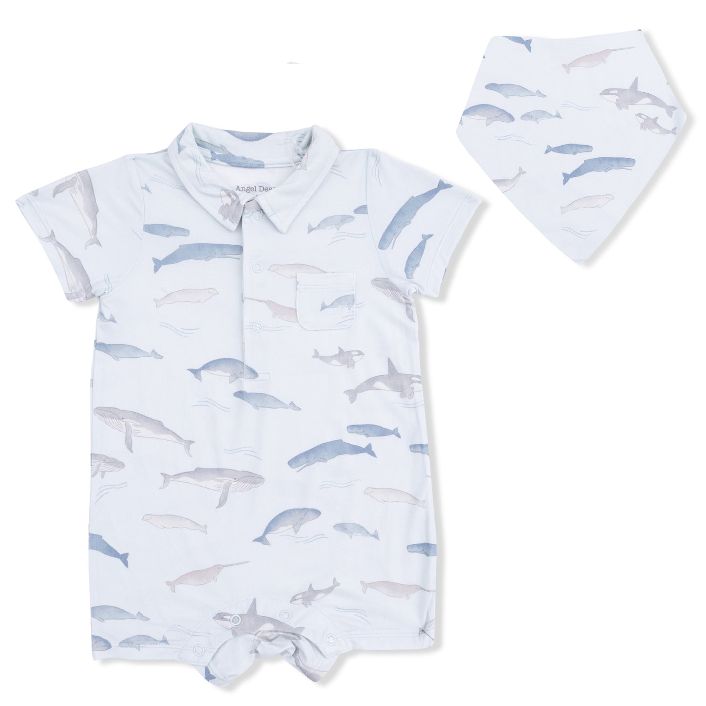 Little Whales - Polo Shortie & Bandana Bib-Angel Dear