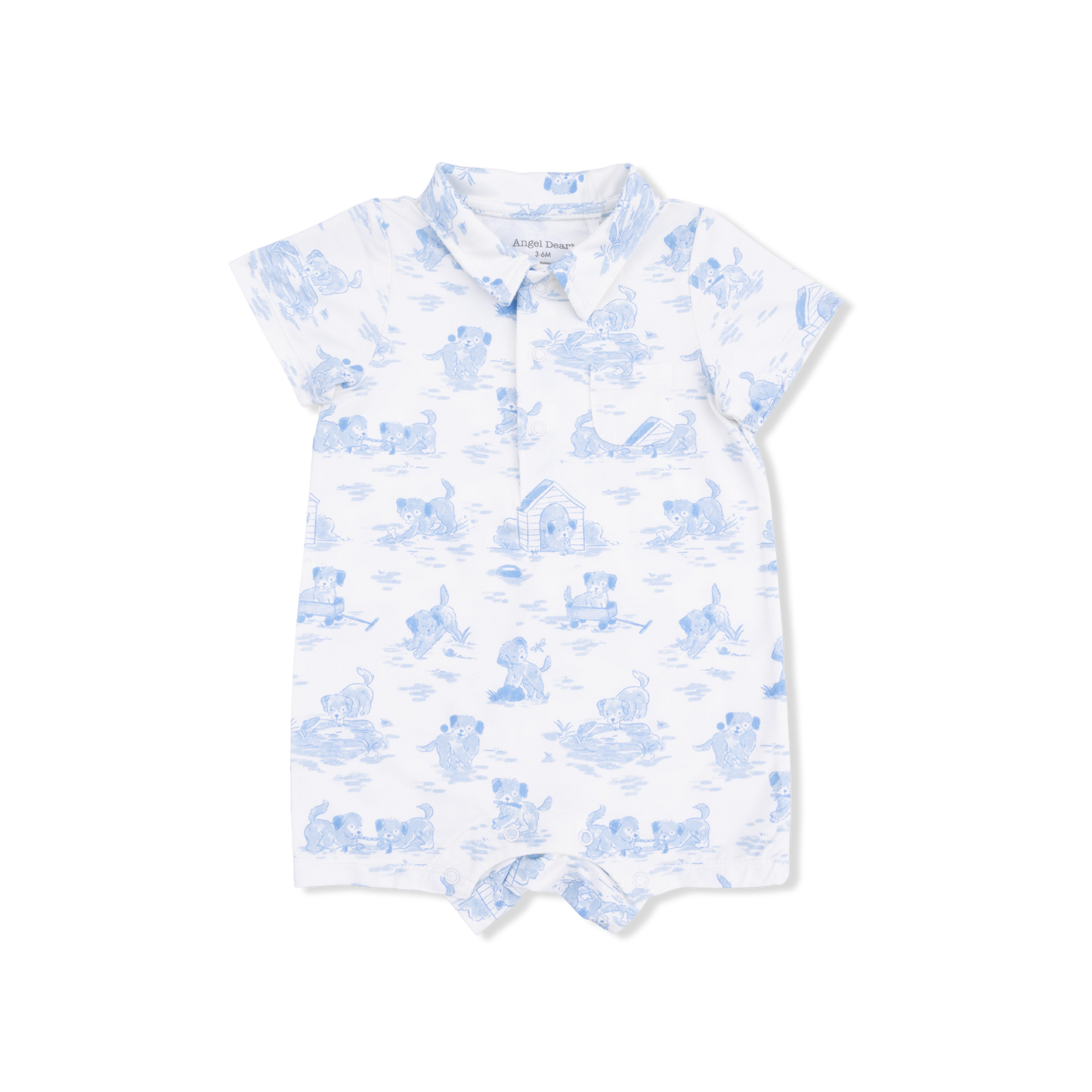 Puppy Toile Blue - Polo Shortie-Angel Dear