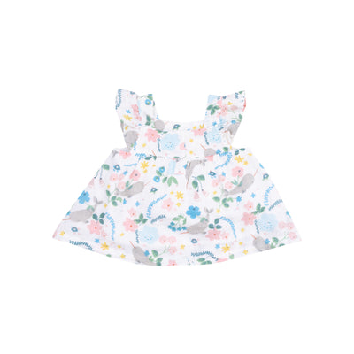 Pinafore & High Waisted Diaper Cover - Narwhal Floral