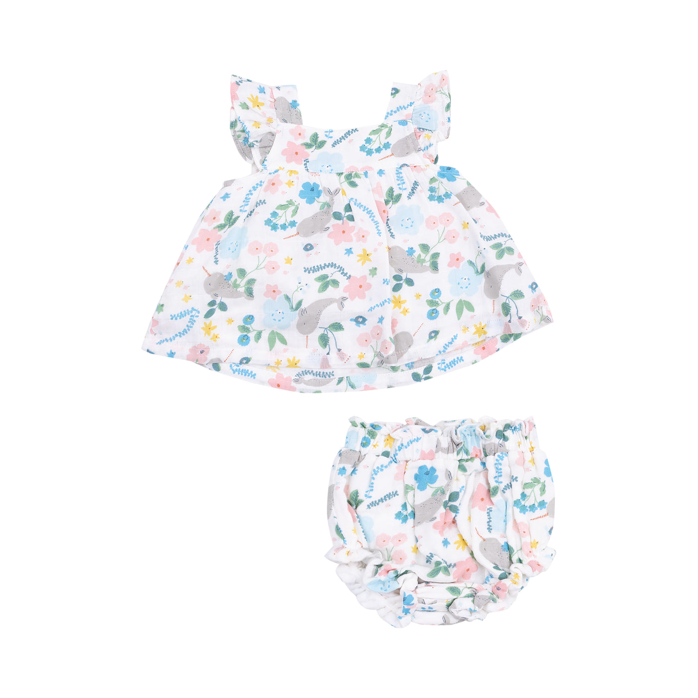 Pinafore & High Waisted Diaper Cover - Narwhal Floral