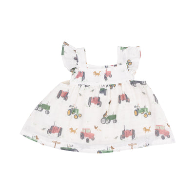 Pinafore & High Waisted Diaper Cover -Tractors and Friends Pink