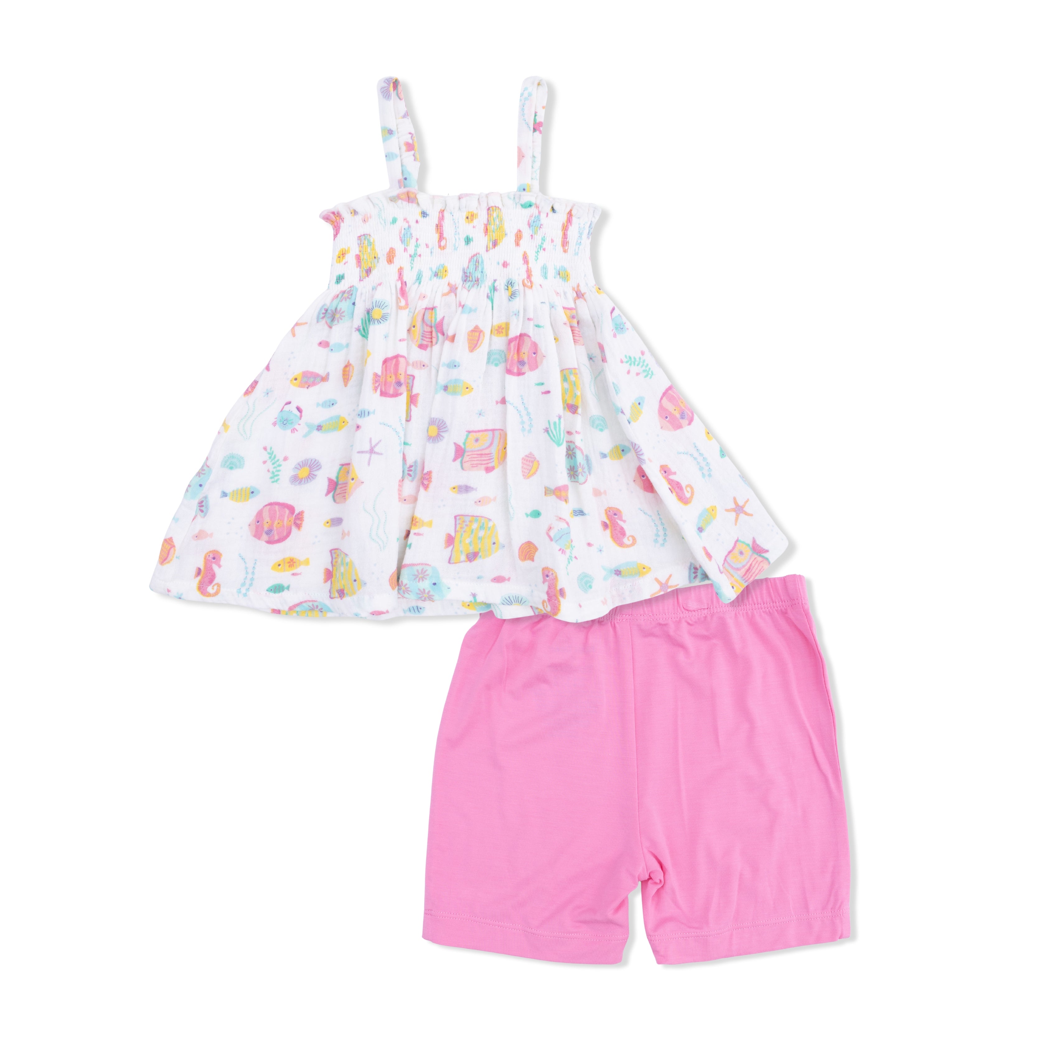 Sunny Coral Reef Fish - Smocked Top with Bike Short-Angel Dear