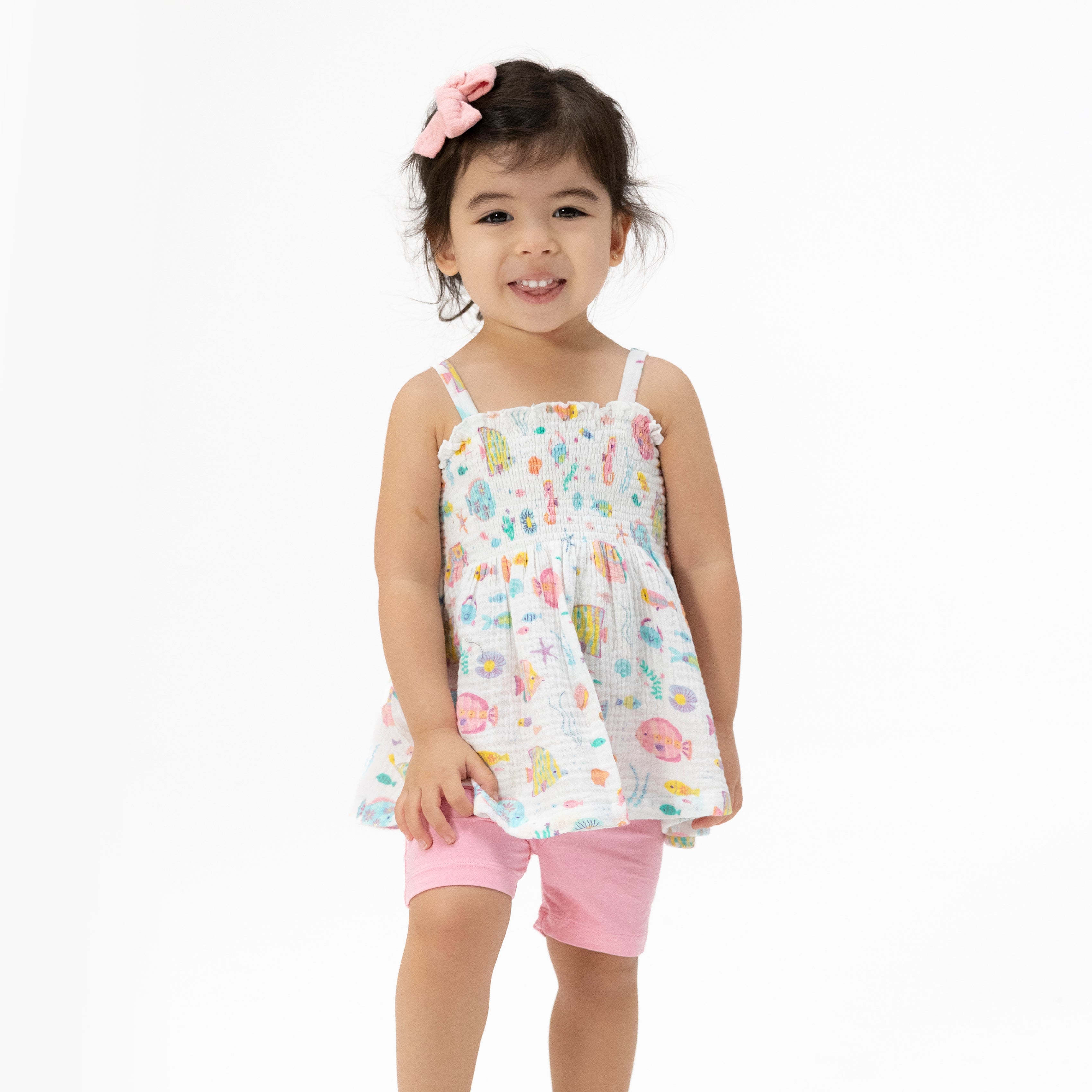 Sunny Coral Reef Fish - Smocked Top with Bike Short-Angel Dear