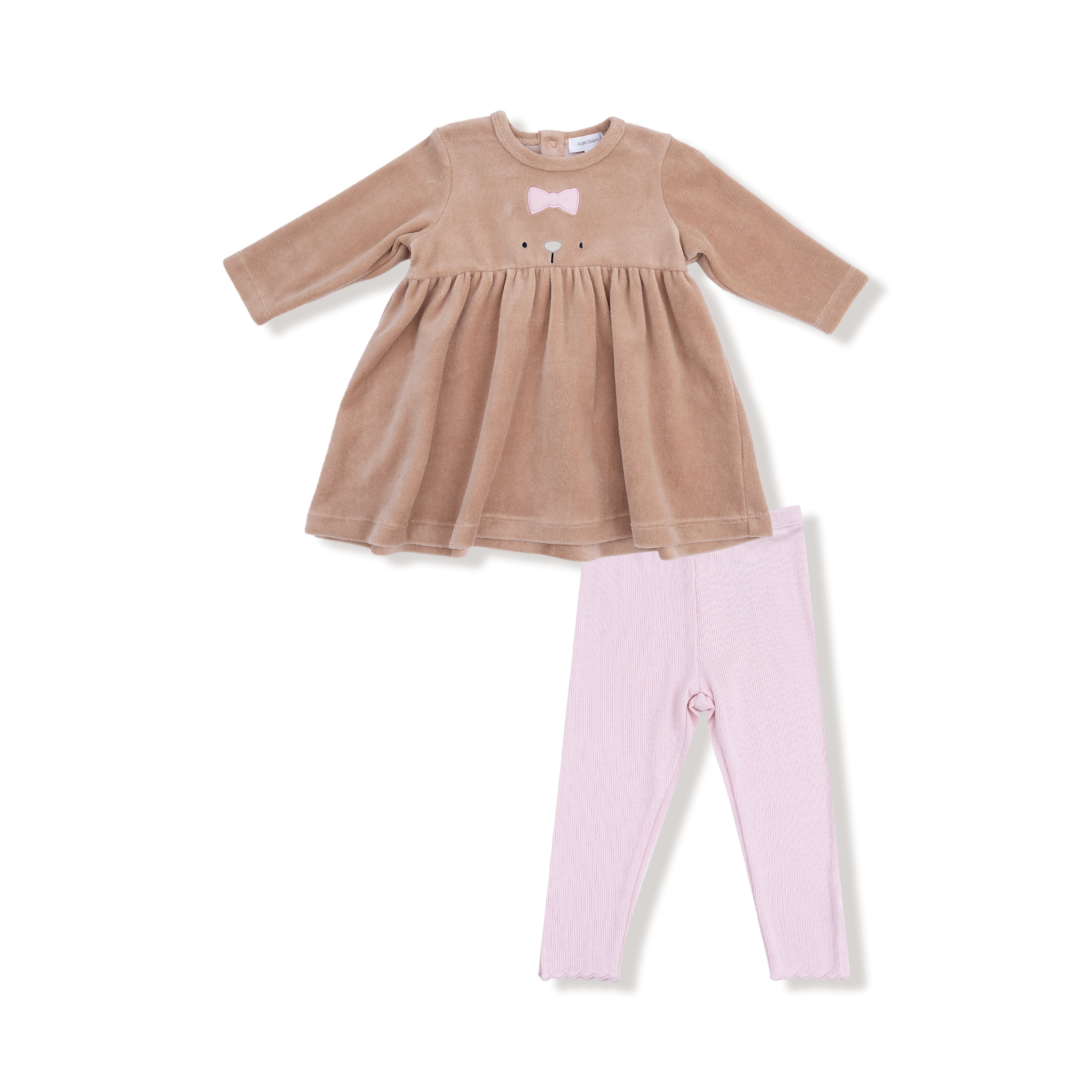 Long Sleeve Dress + Legging in our  Velour Teddy Bear print from Angel Dear