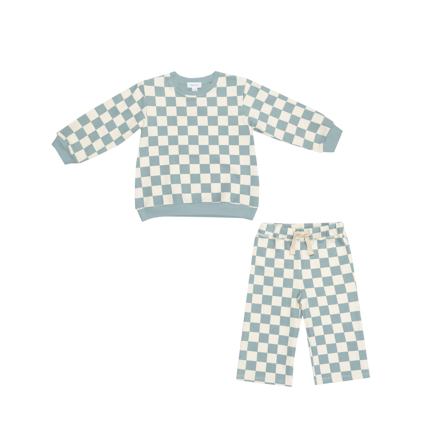 Puffy Oversized Sweatshirt And Wide Leg Pant - Checkerboard Gray Mist-Angel Dear