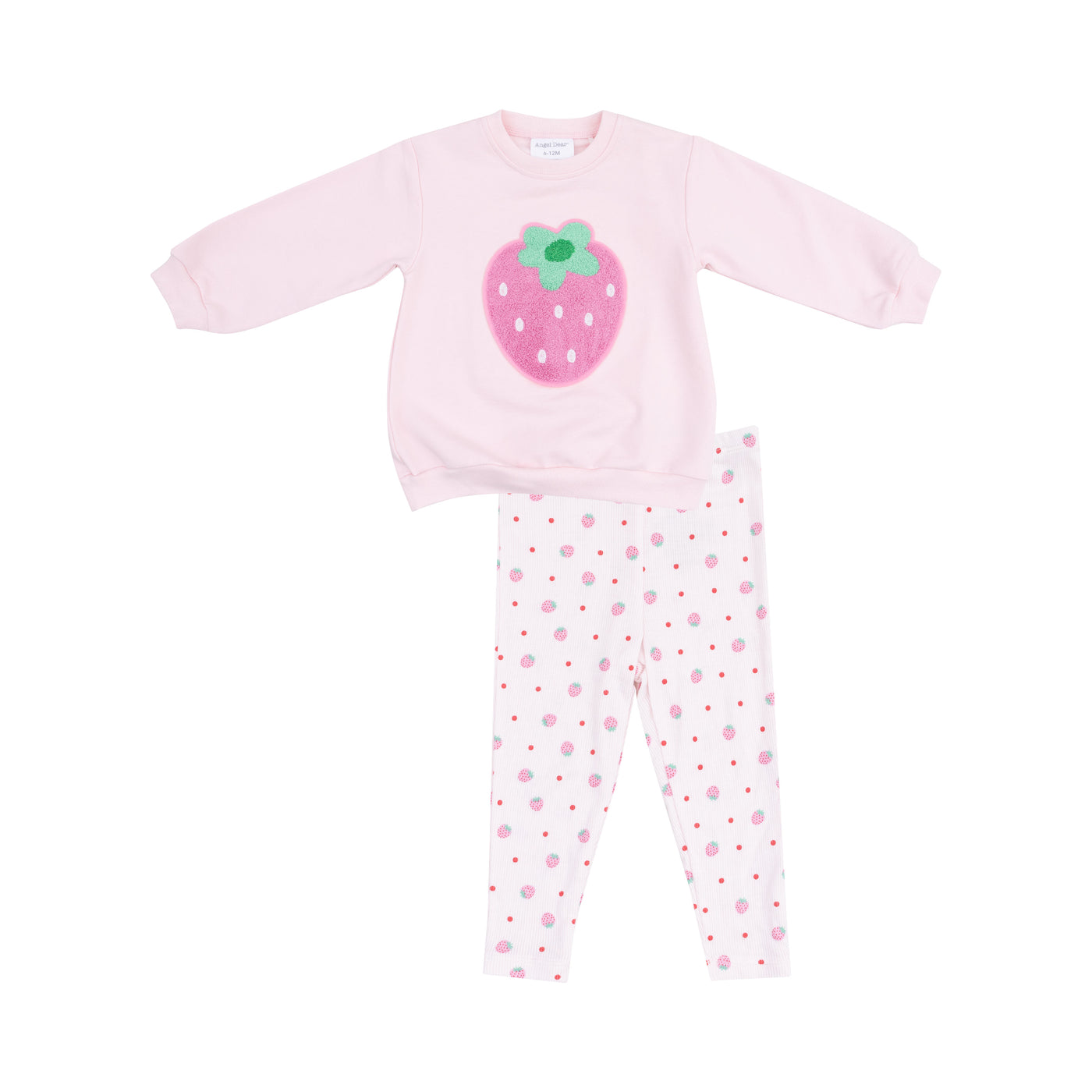 Oversize Applique Sweatshirt + Leggings - Strawberry Swiss Dot French Terry-Angel Dear