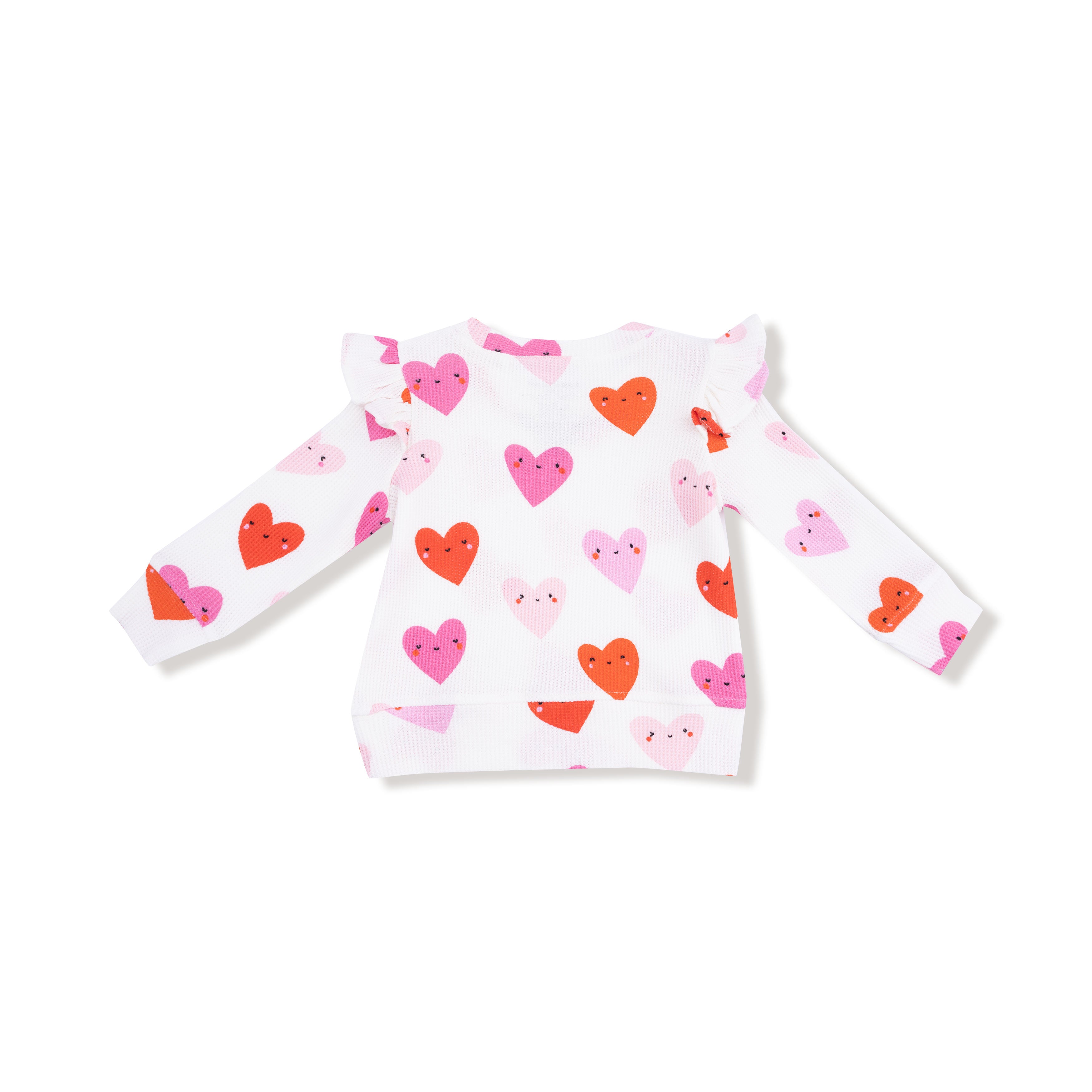 Ruffle Waffle Top in our  Happy Hearts print from Angel Dear