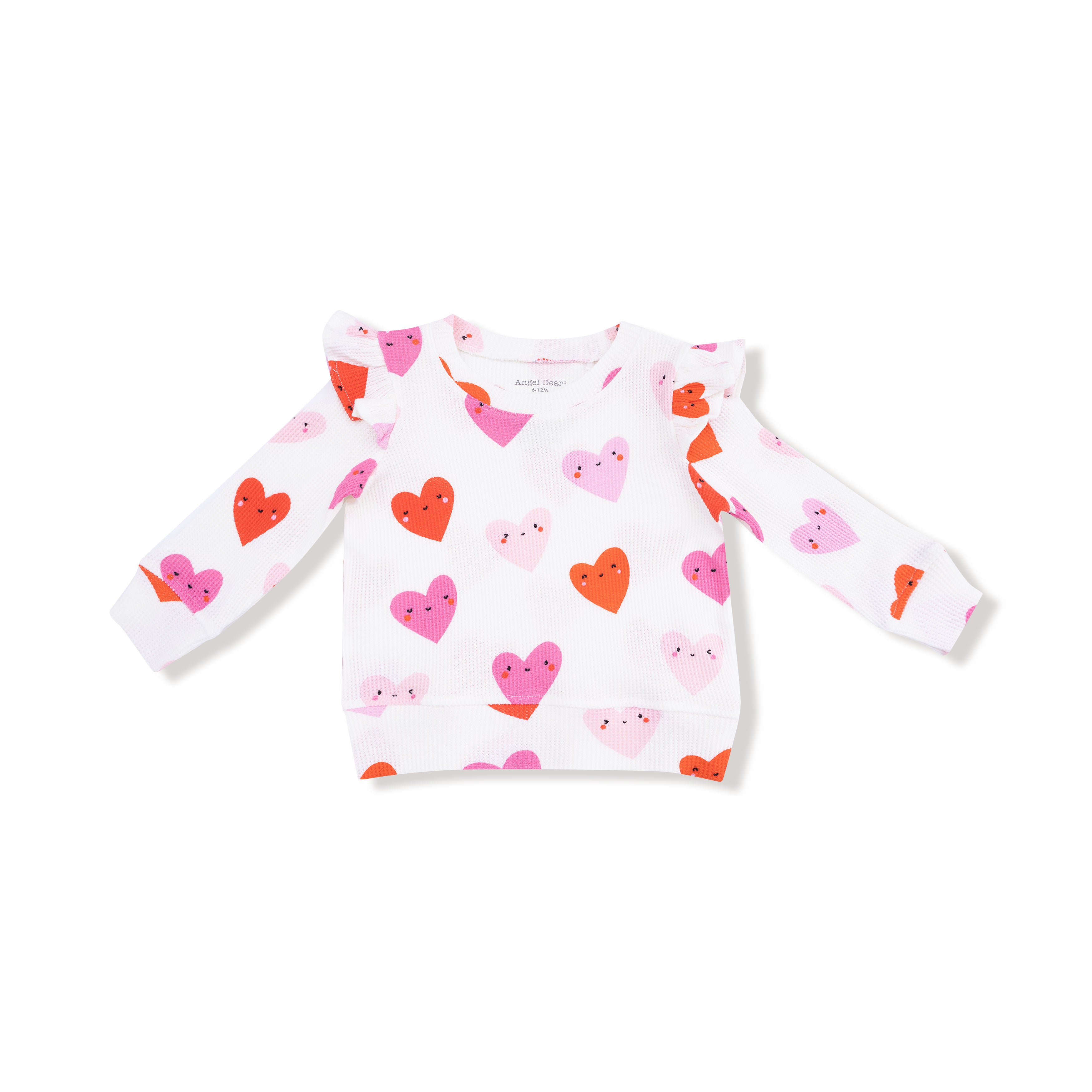 Ruffle Waffle Top in our  Happy Hearts print from Angel Dear