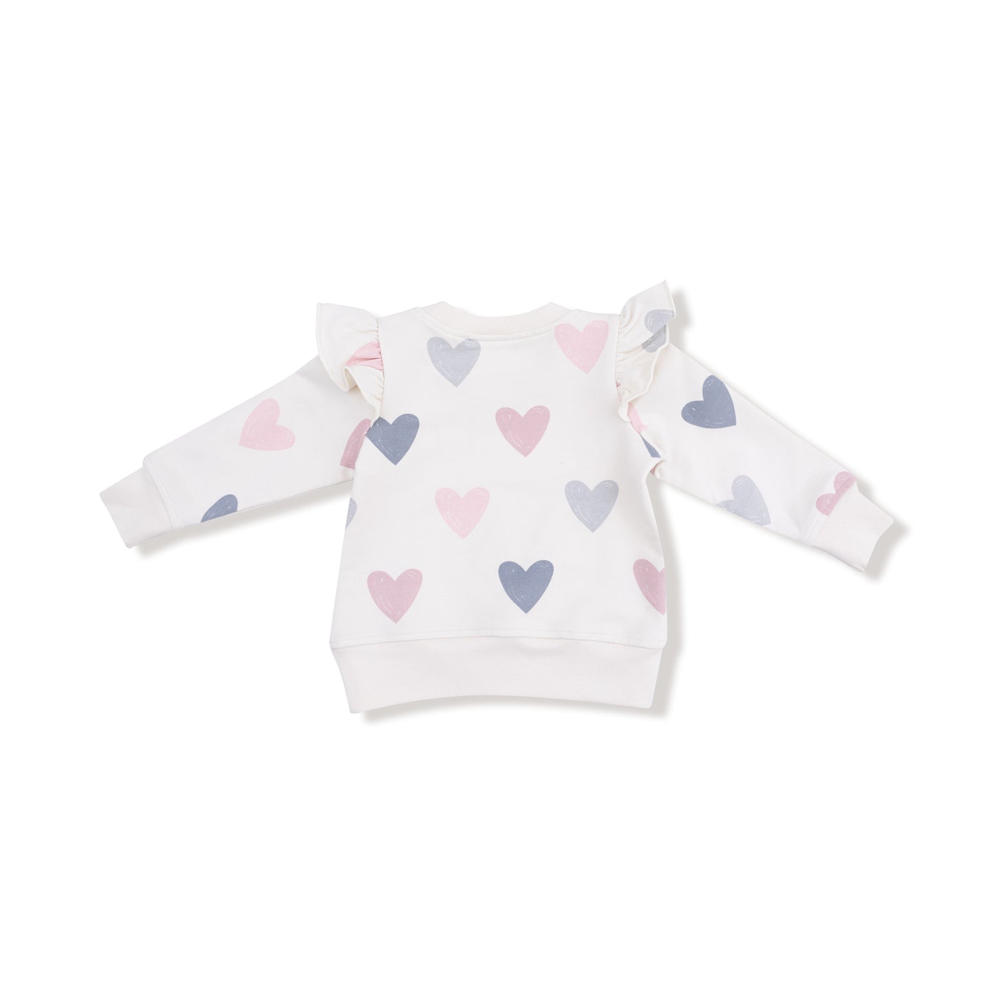 Ruffle Sweatshirt in our  Hearts print from Angel Dear